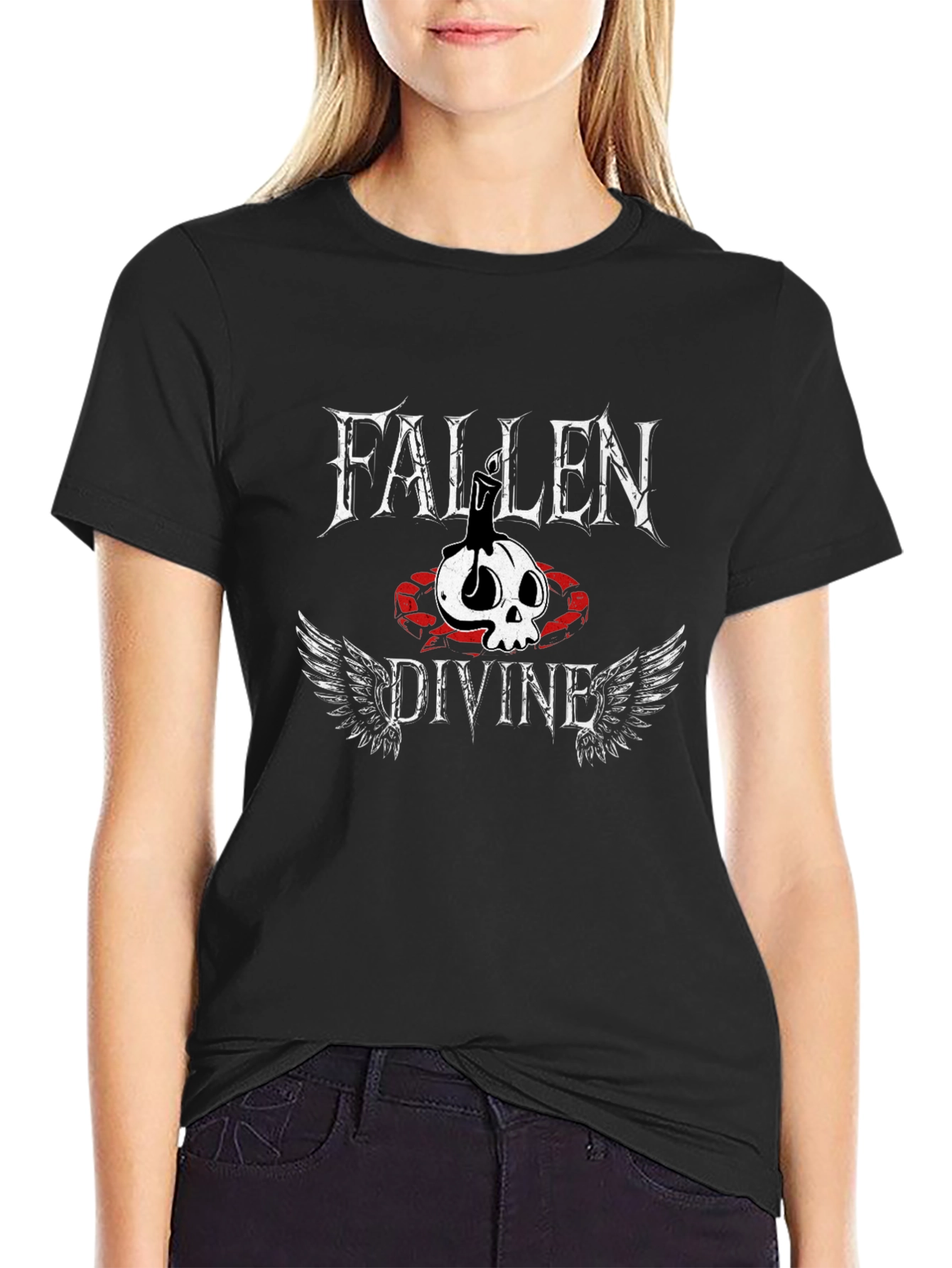 Fallen Divine Graphic Tee - Skull & Wings Print