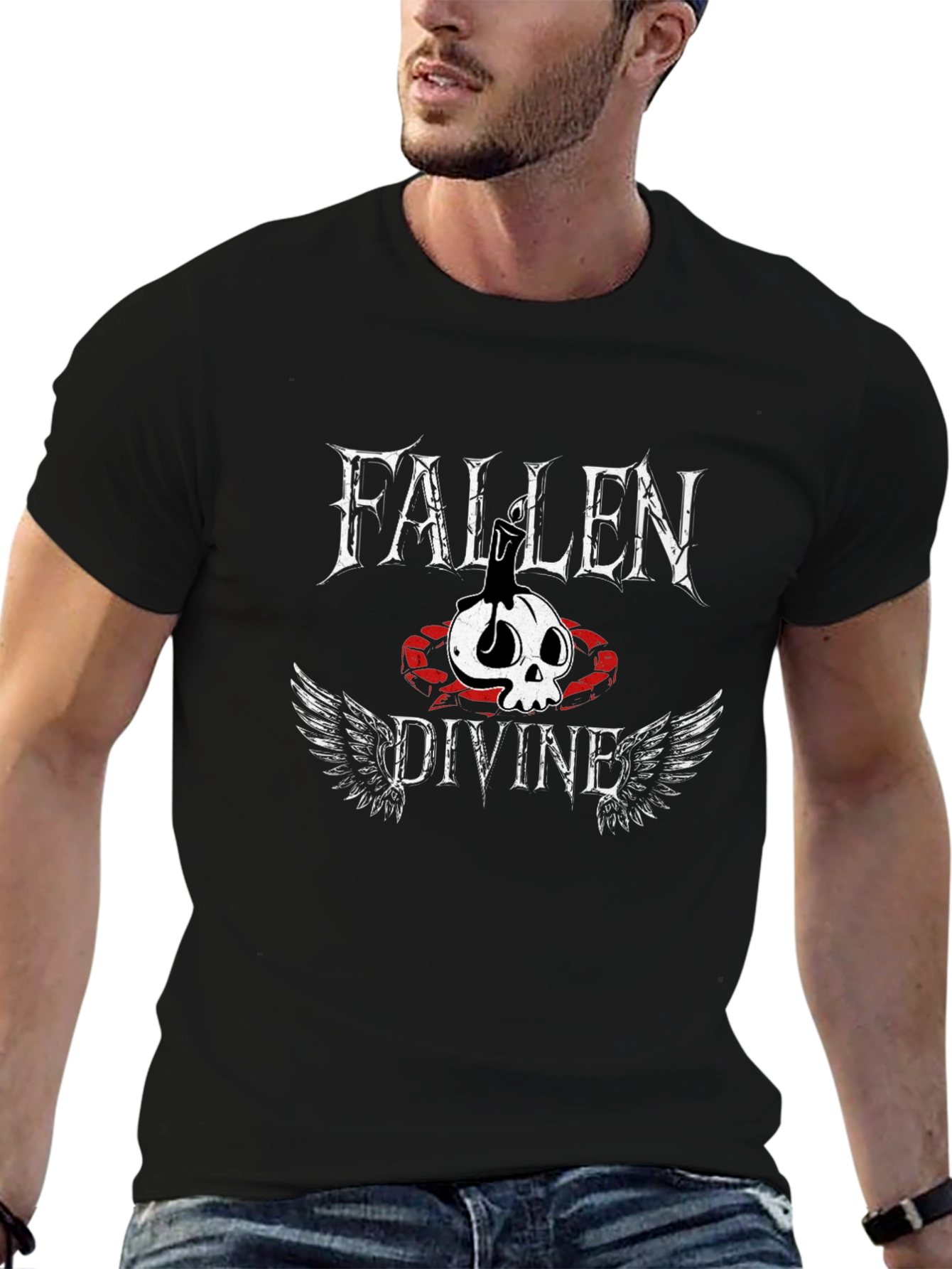Fallen Divine Graphic Tee - Skull & Wings Print