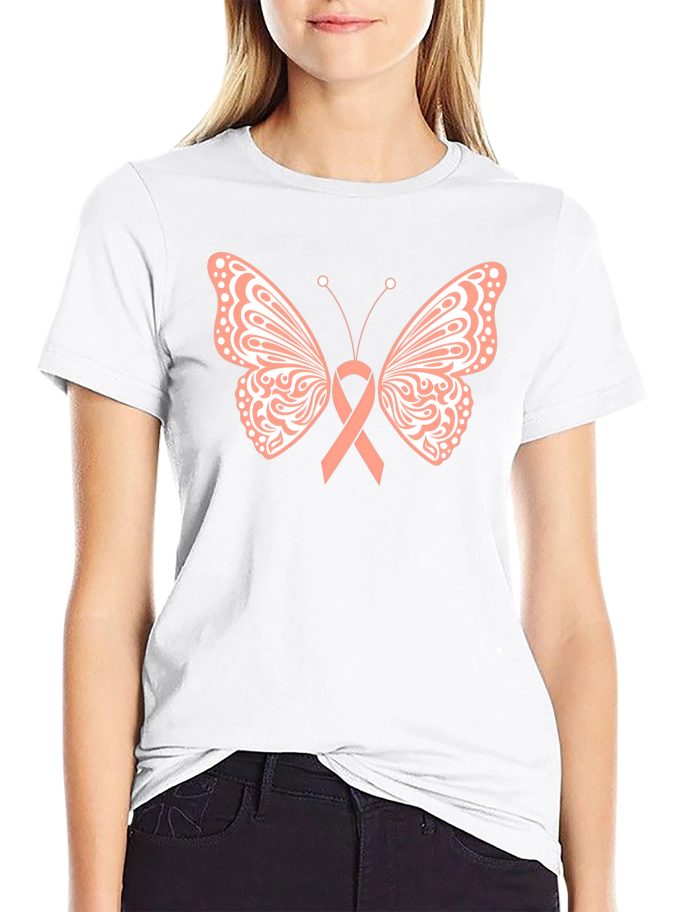 Butterfly Ribbon T-Shirt Breast Cancer Awareness Black Tee