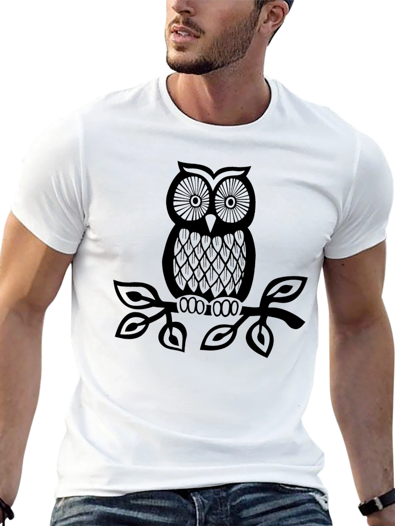Owl Graphic Tee - Stylish Black Print Shirt