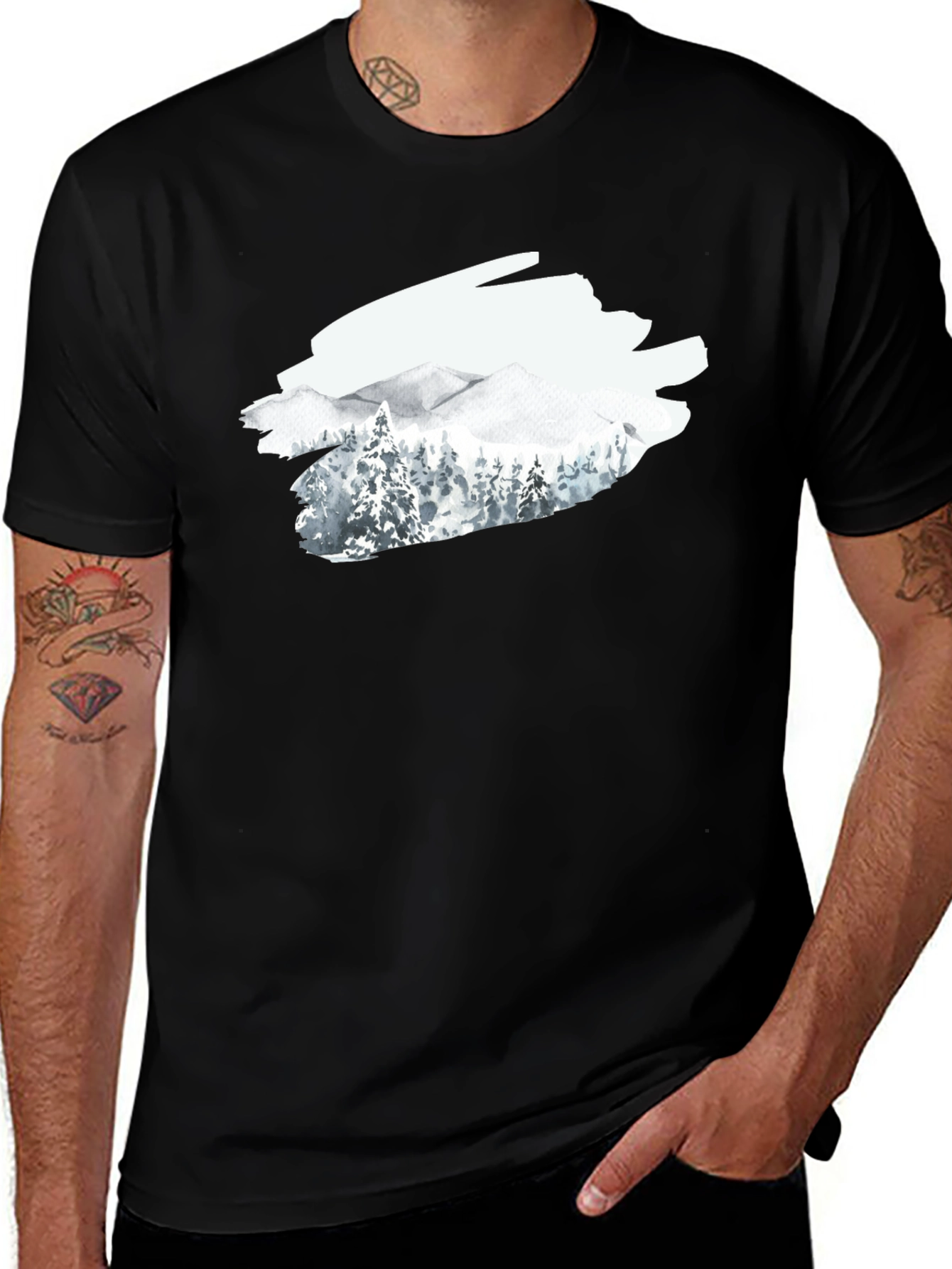 Mountain Scene Graphic T-Shirt - Black