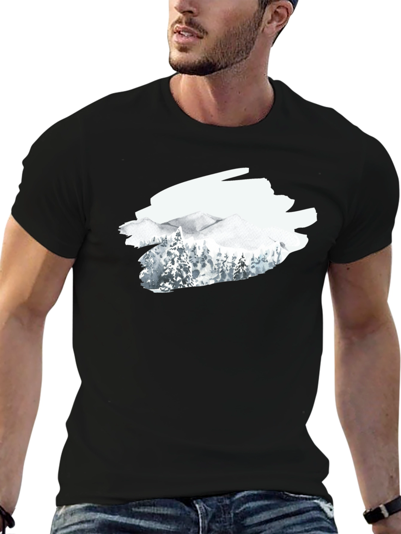 Mountain Scene Graphic T-Shirt - Black