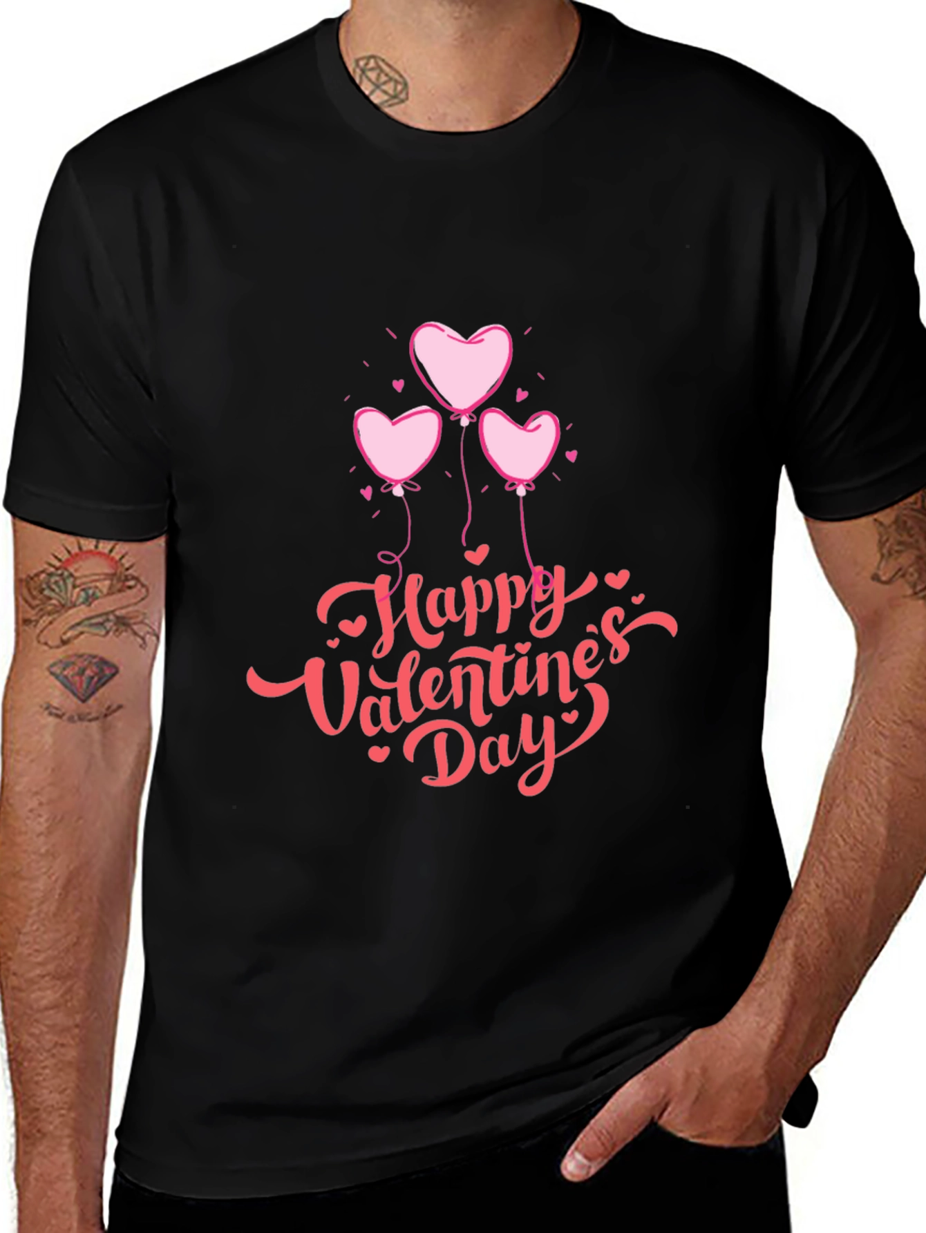 Valentines Day Heart Balloons Black T-Shirt