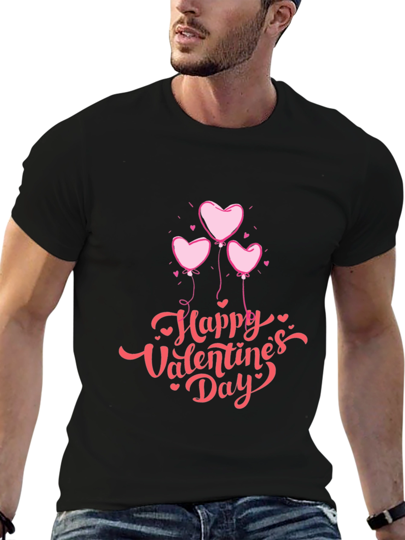 Valentines Day Heart Balloons Black T-Shirt