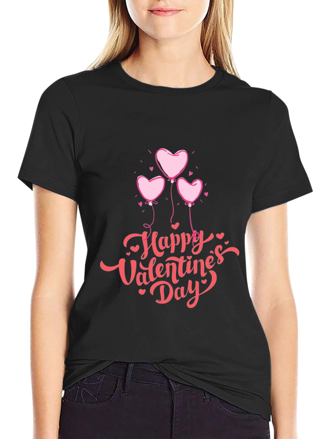 Valentines Day Heart Balloons Black T-Shirt