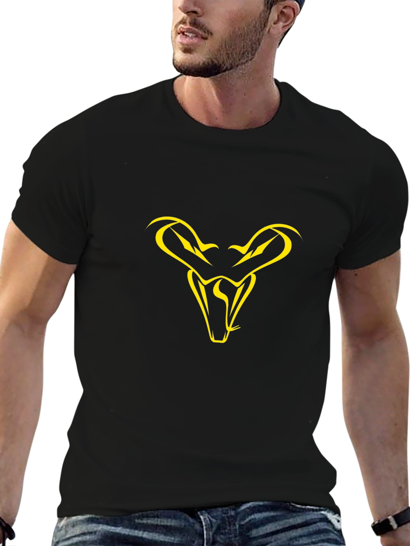 Black T-Shirt with Yellow Snake Head Graphic