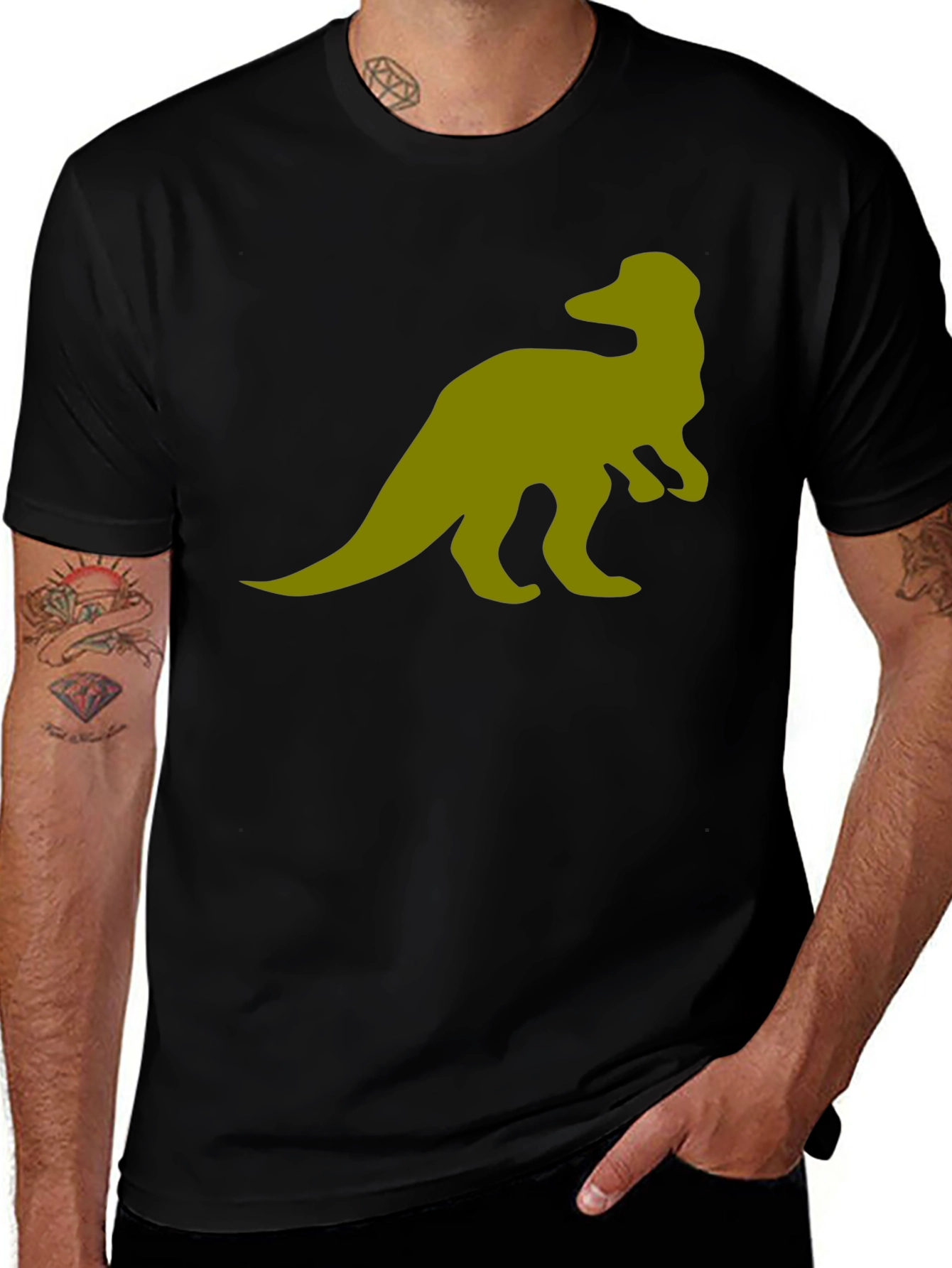 Dinosaur Graphic Tee - Black Cotton T-Shirt