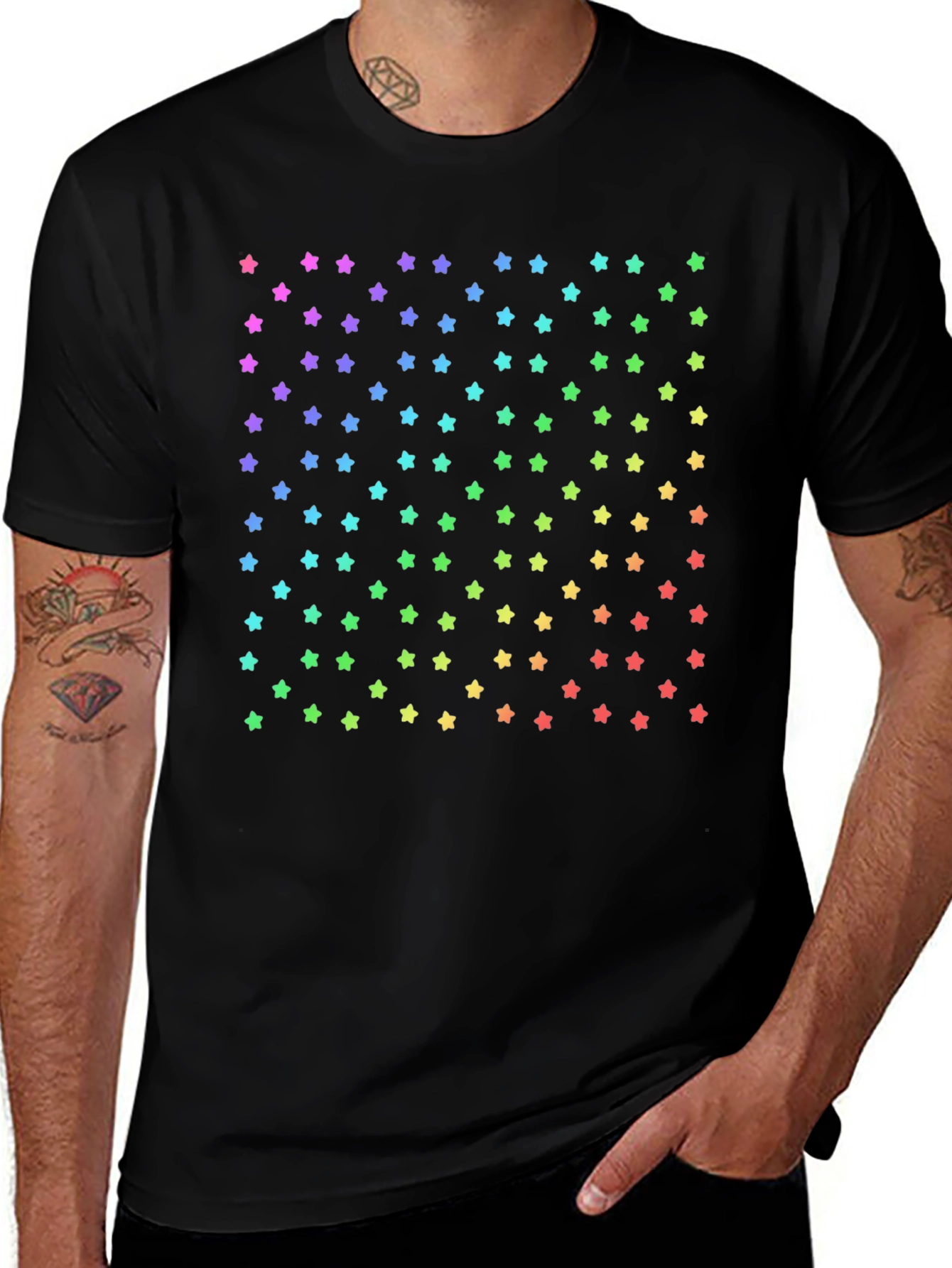Rainbow Stars Black T-Shirt