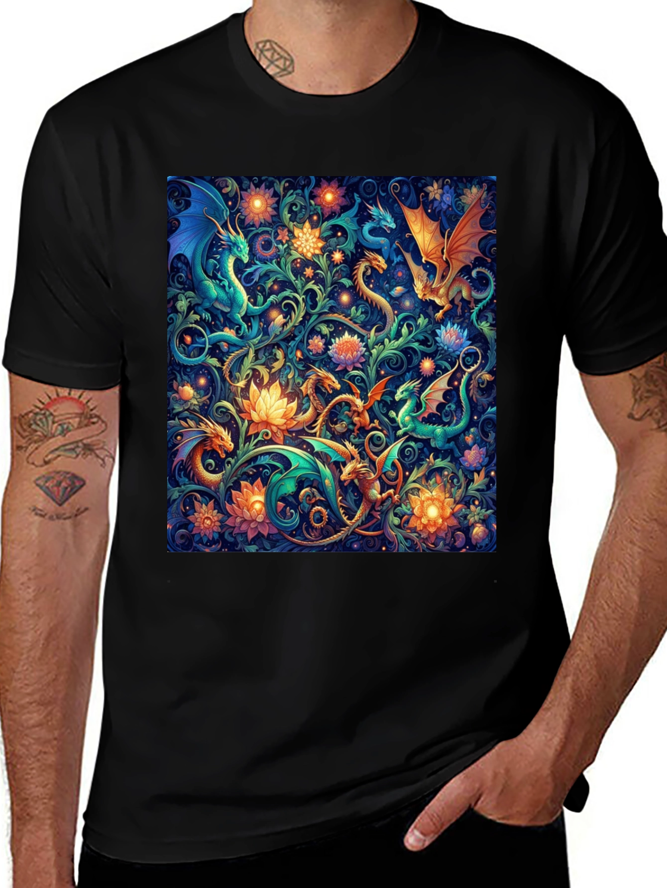 Dragon & Floral Print Tee