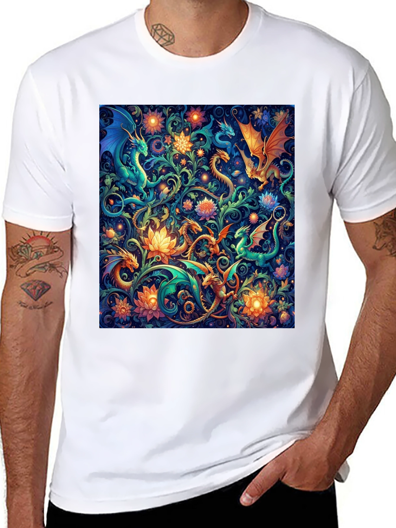 Dragon & Floral Print Tee
