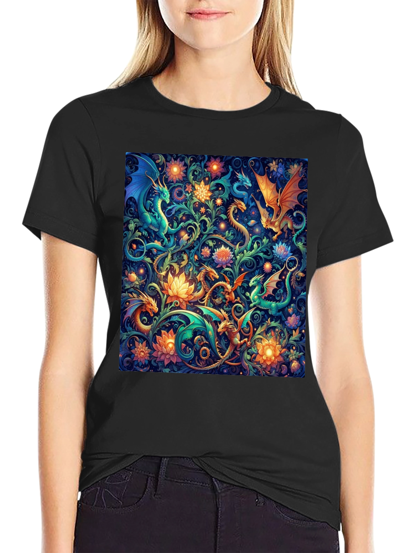 Dragon & Floral Print Tee