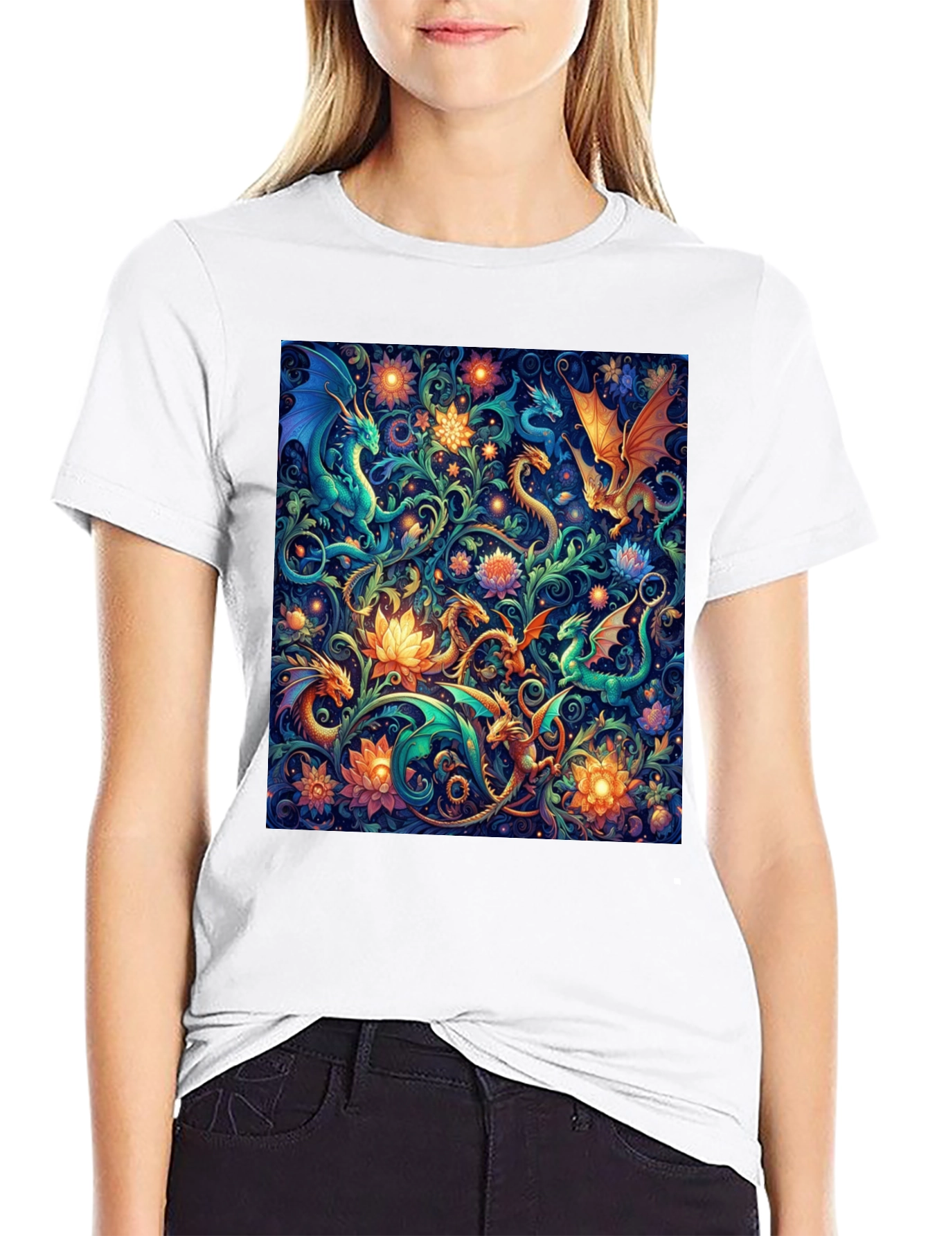Dragon & Floral Print Tee