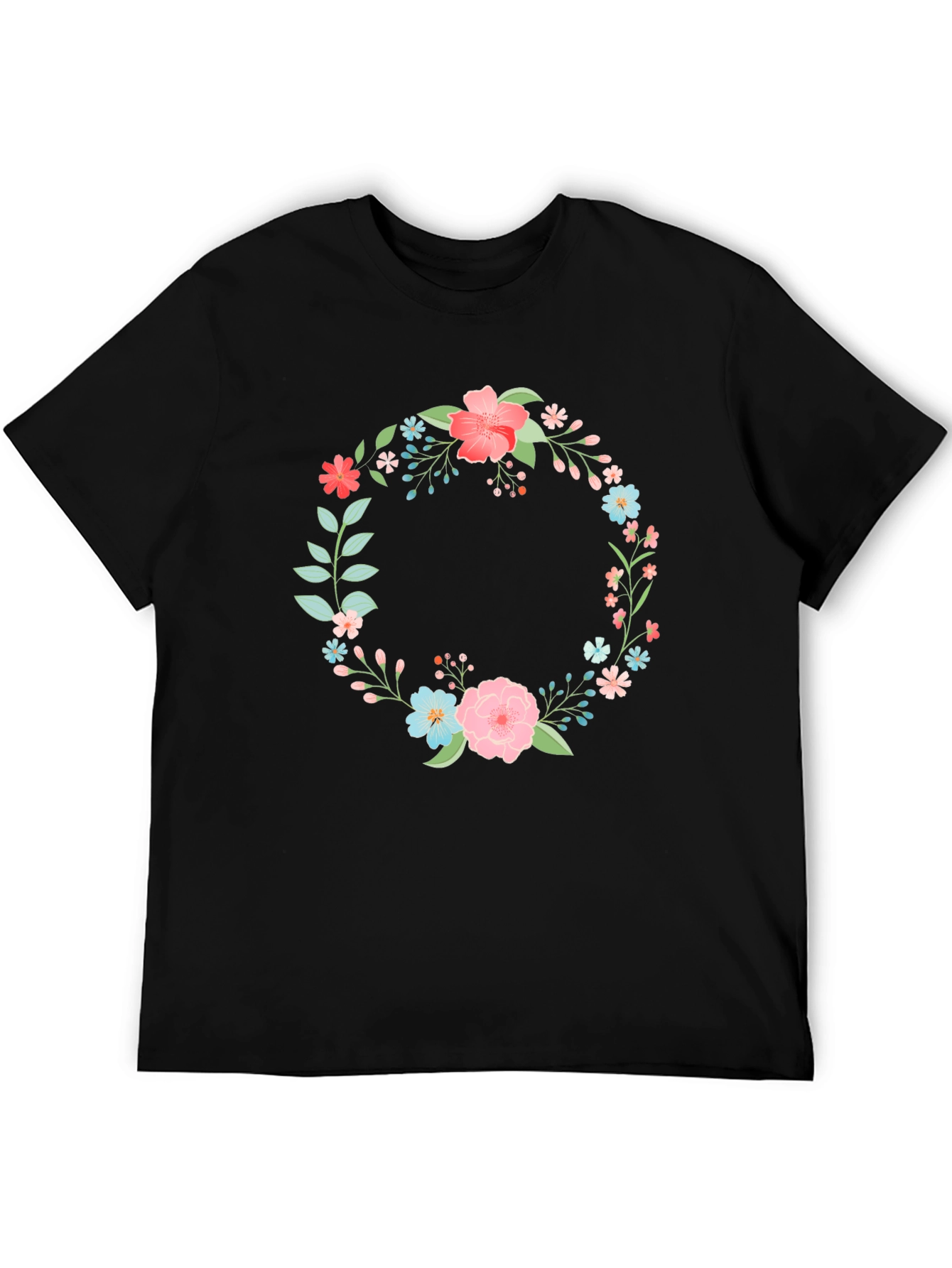 Floral Wreath Graphic Tee - Stylish Black T-Shirt