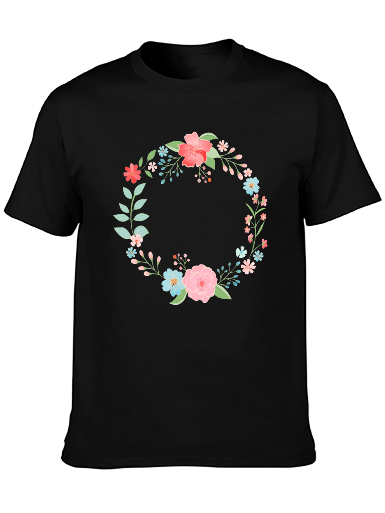 Floral Wreath Graphic Tee - Stylish Black T-Shirt