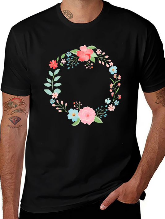 Floral Wreath Graphic Tee - Stylish Black T-Shirt