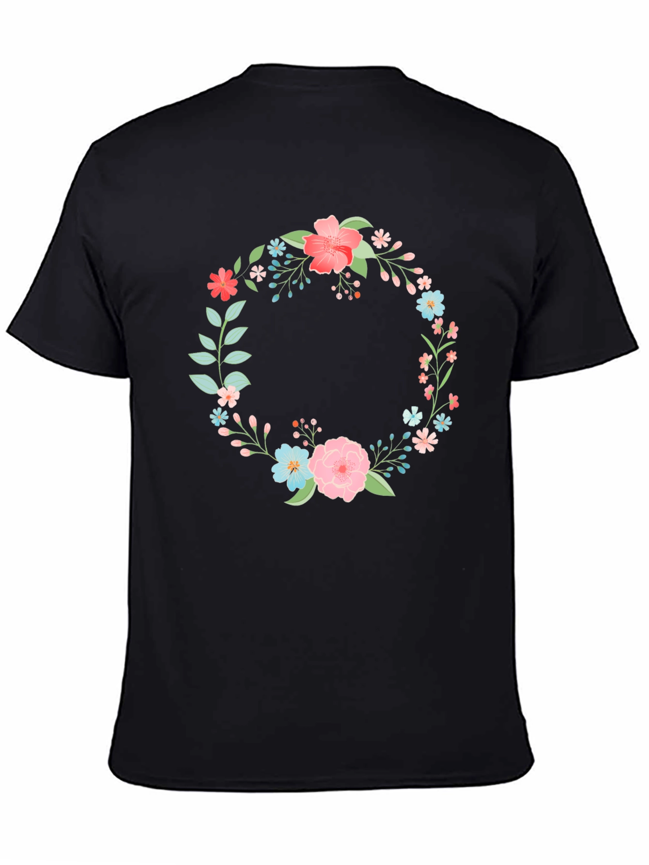 Floral Wreath Graphic Tee - Stylish Black T-Shirt