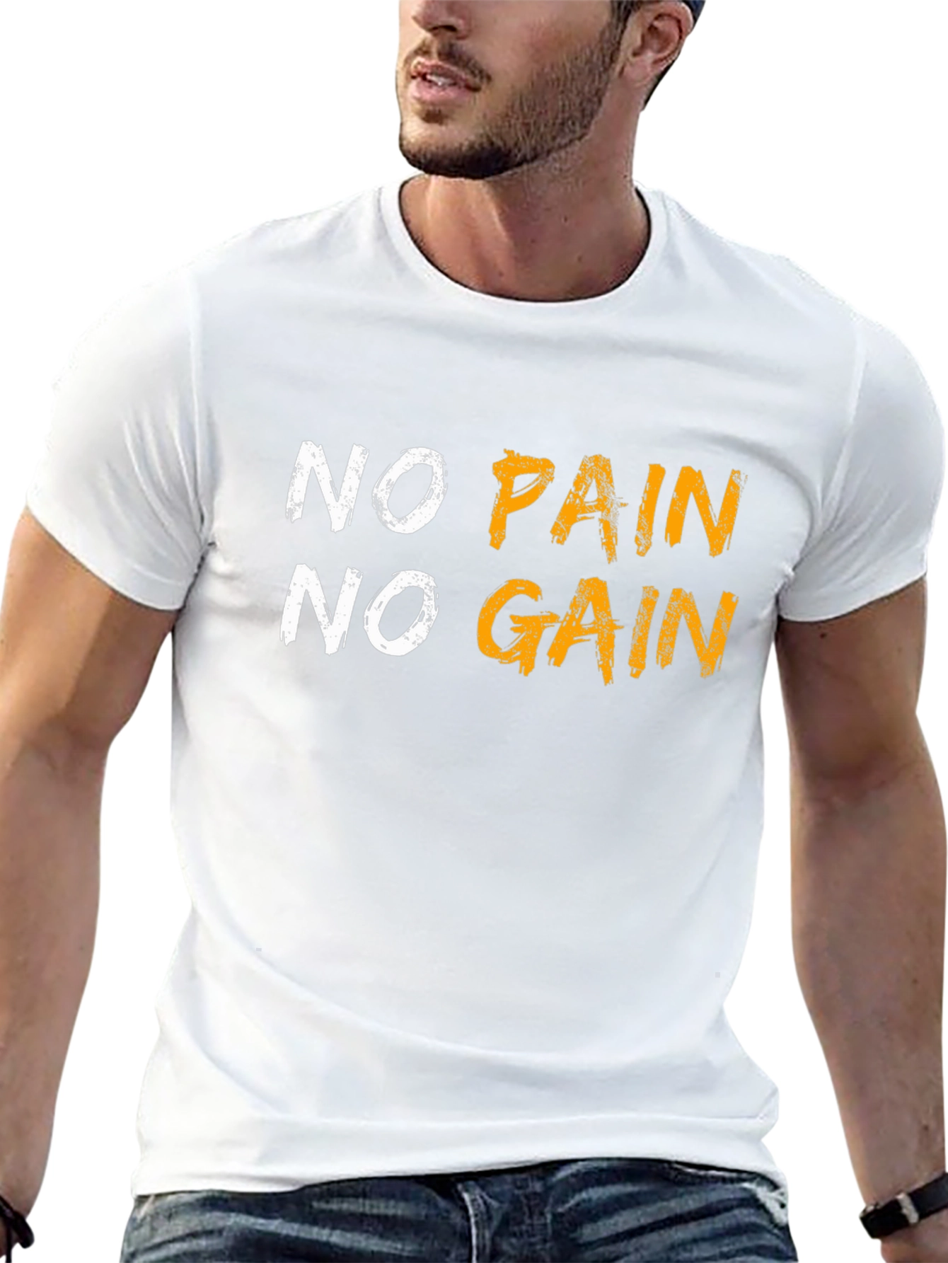 Motivational No Pain No Gain Graphic Tee - Black