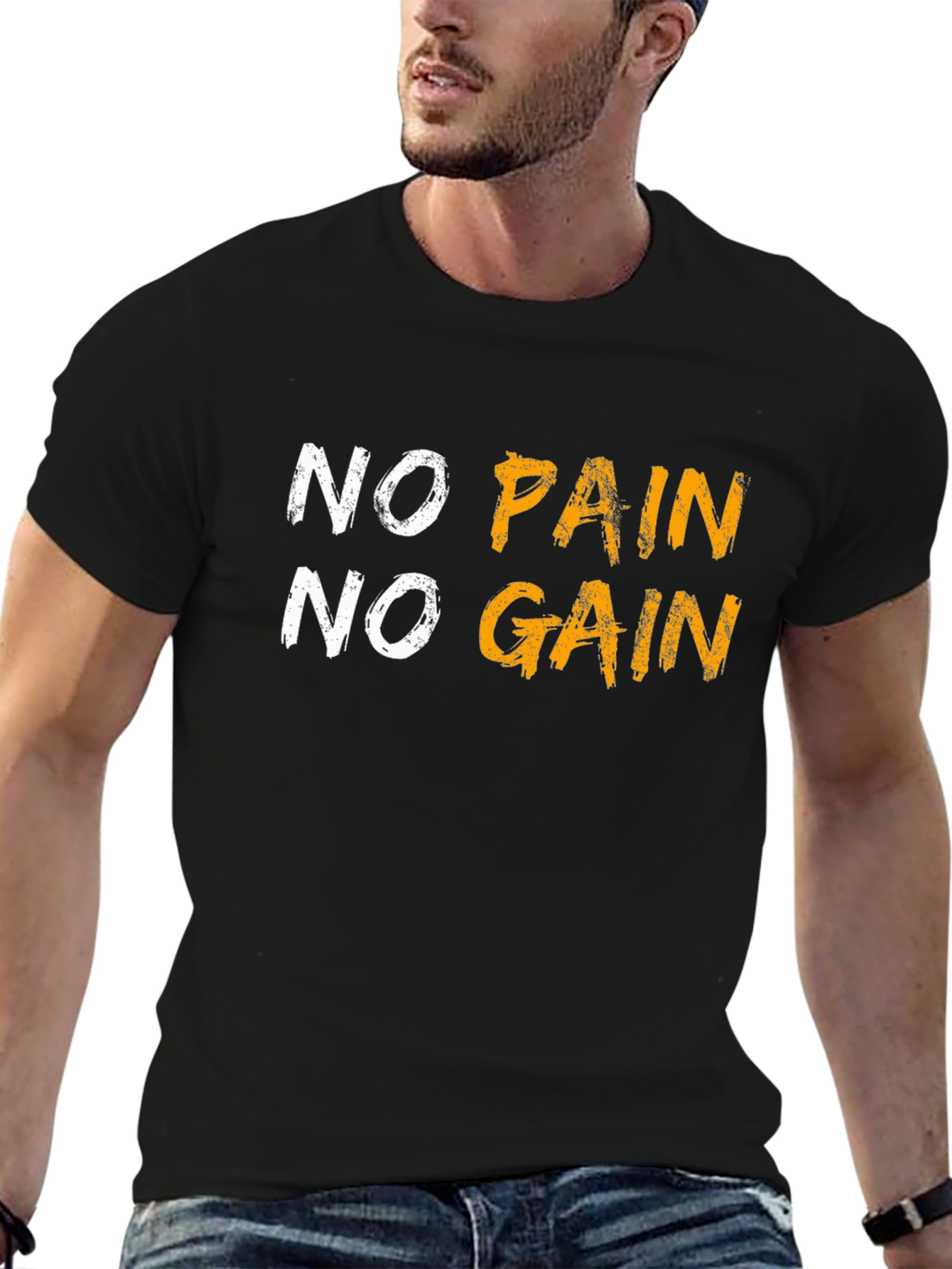 Motivational No Pain No Gain Graphic Tee - Black