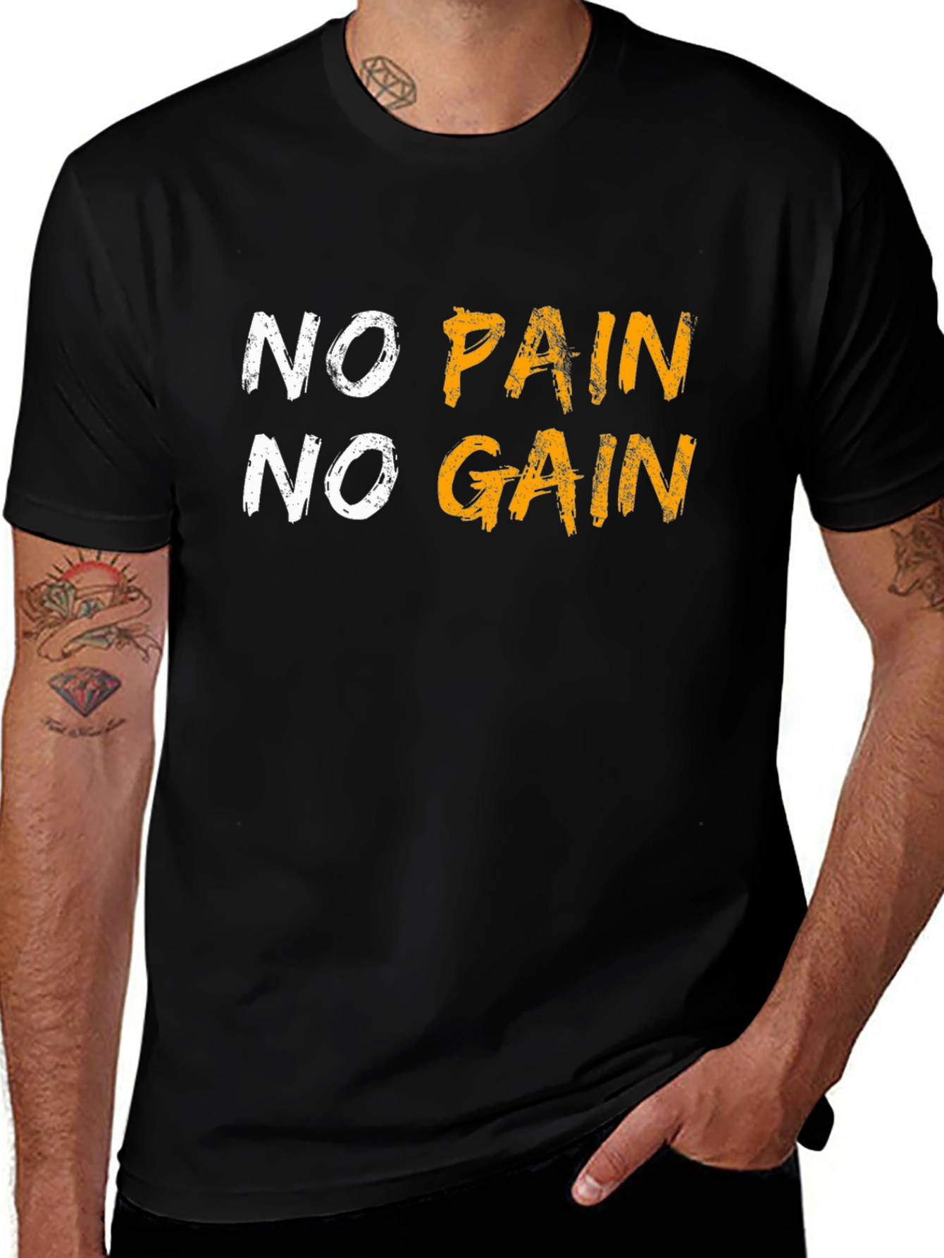 Motivational No Pain No Gain Graphic Tee - Black