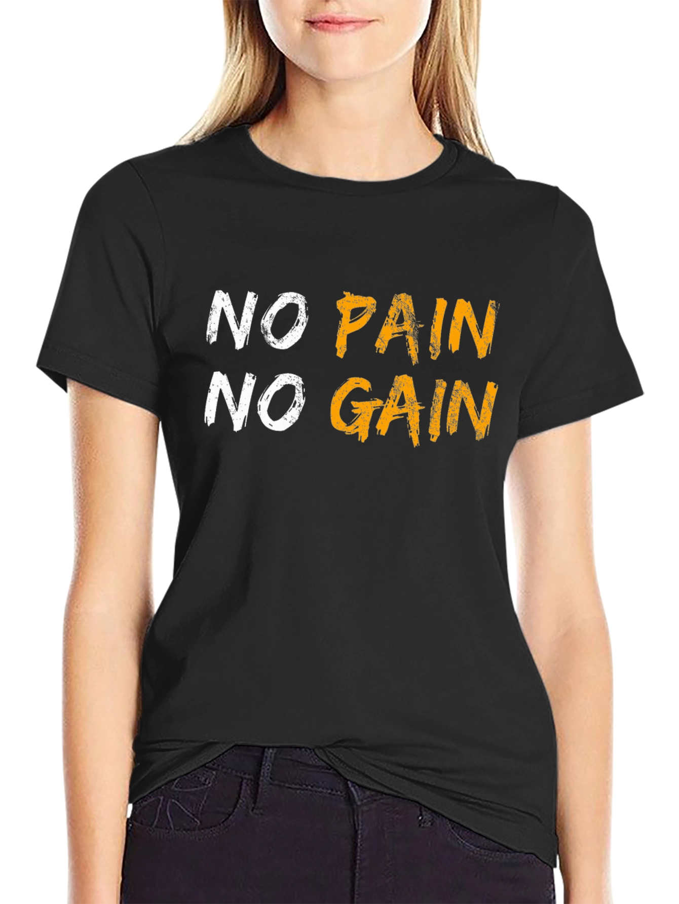 Motivational No Pain No Gain Graphic Tee - Black