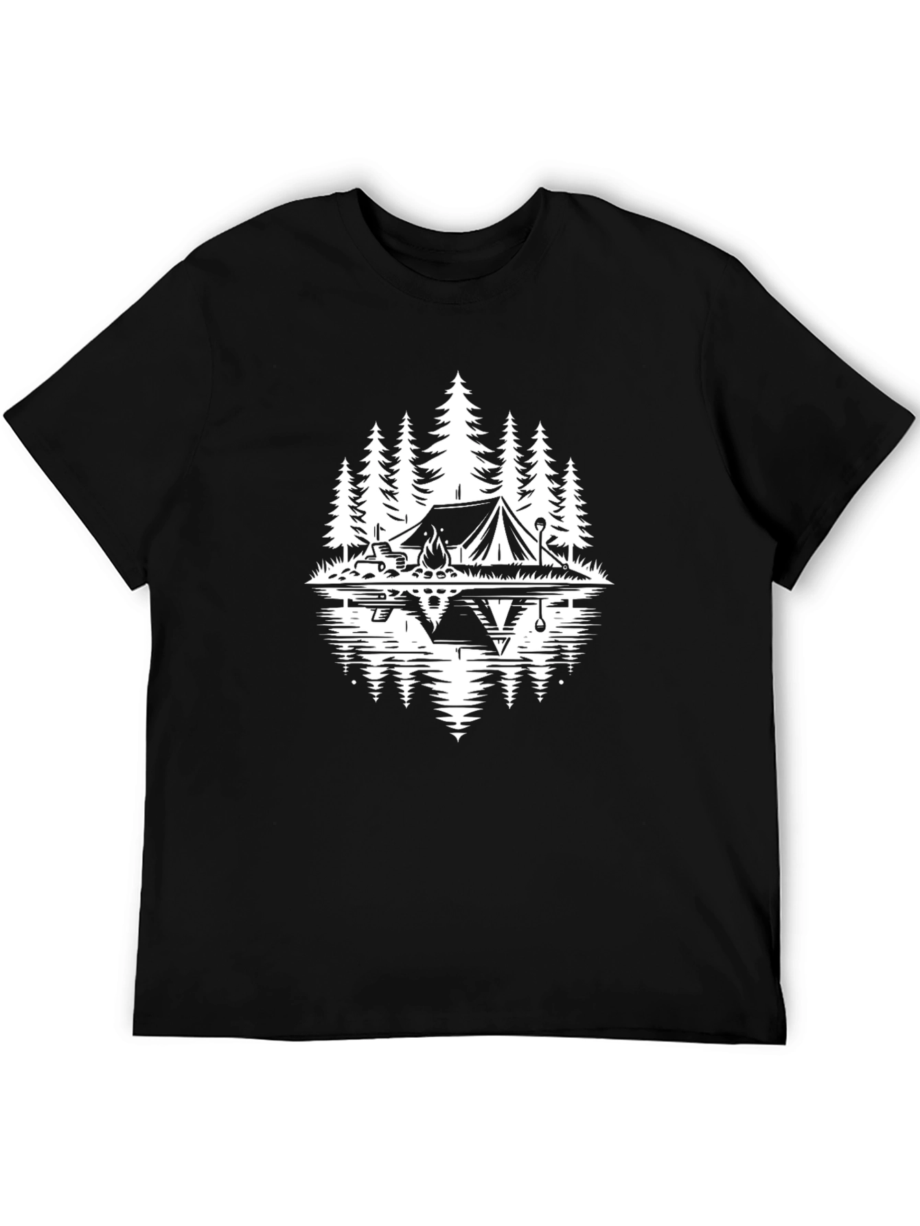 Camping Scene Graphic Tee - Black Cotton Comfort