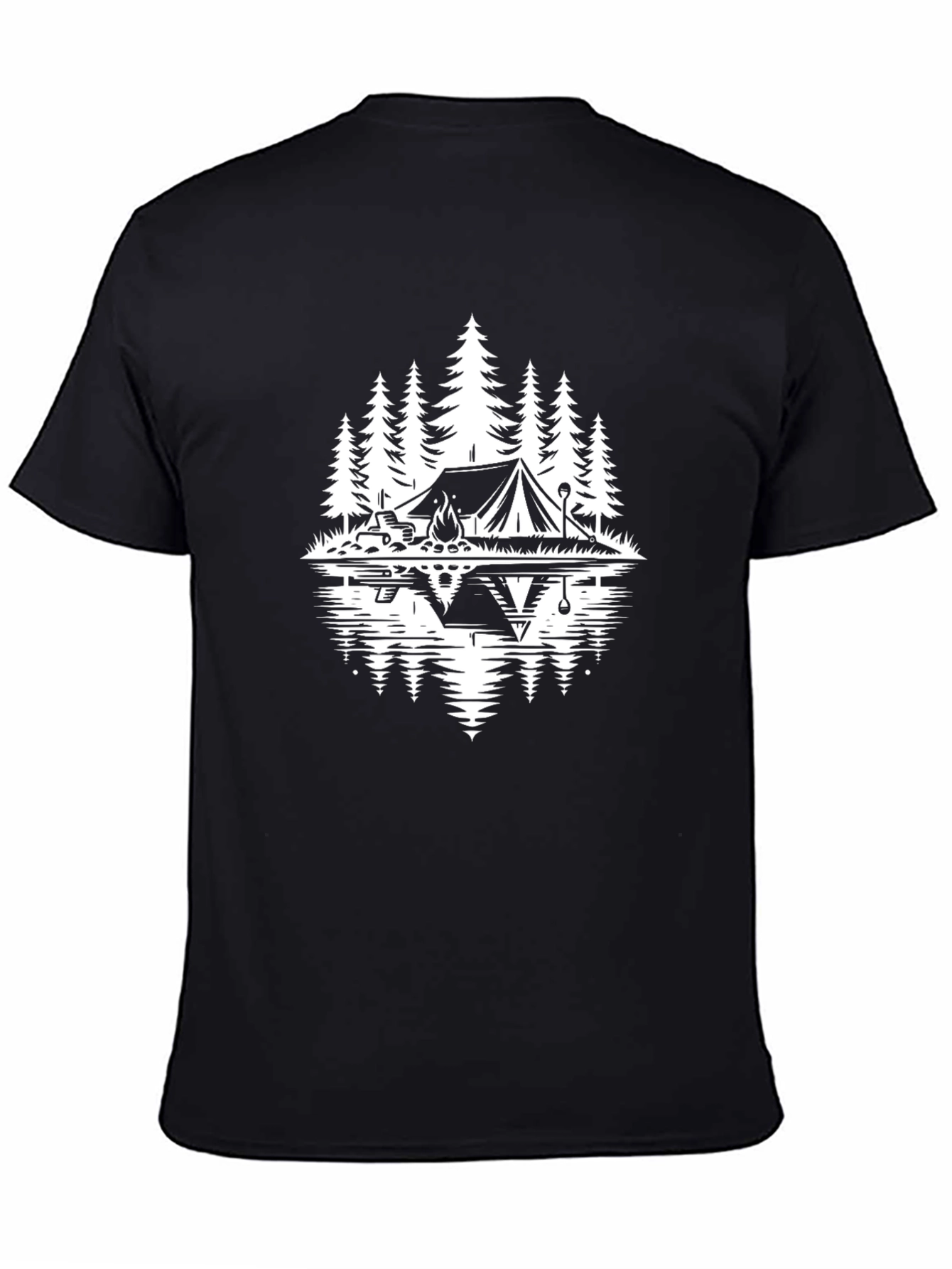 Camping Scene Graphic Tee - Black Cotton Comfort