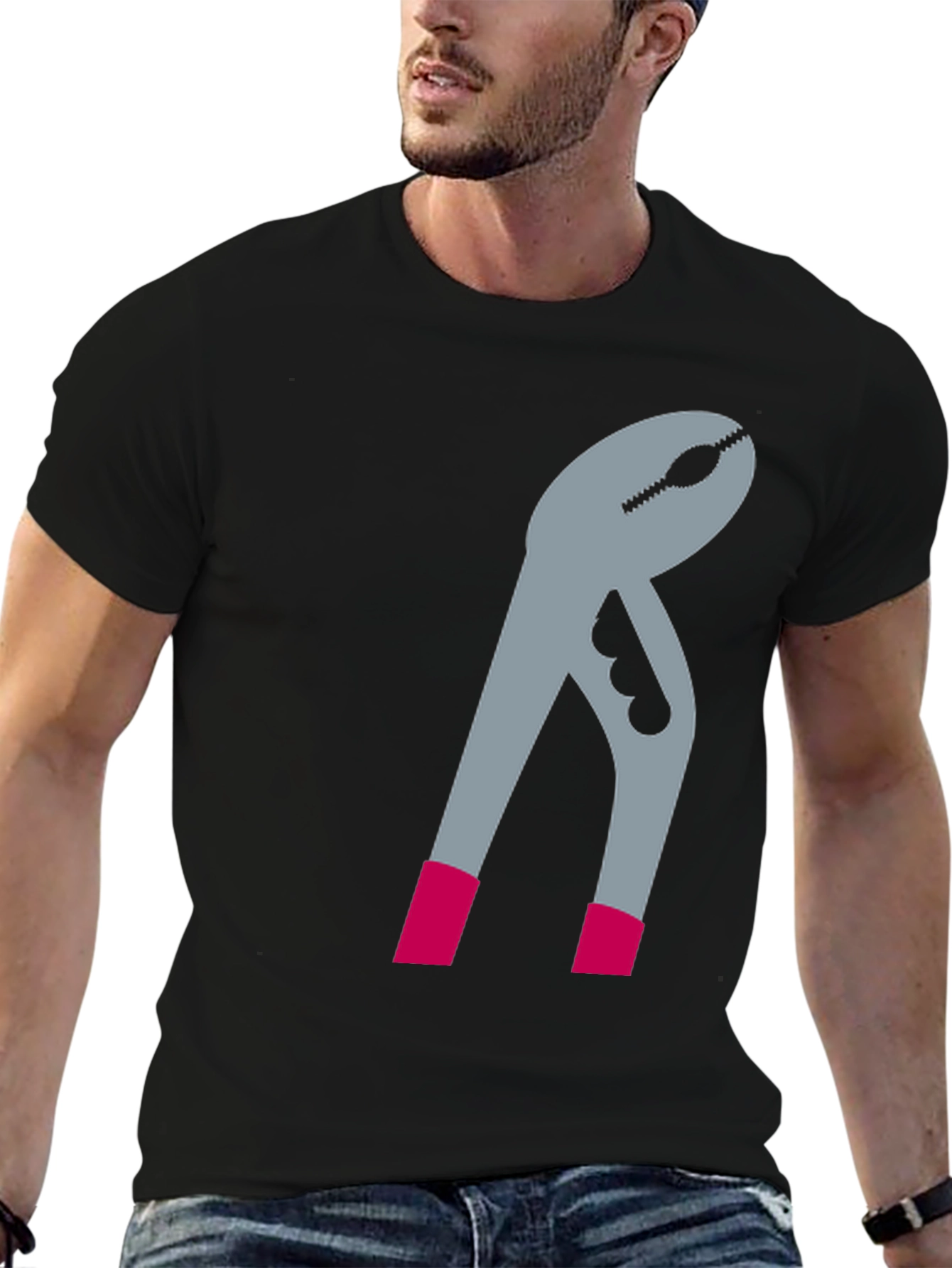 Novelty Pliers Graphic T-Shirt - Black Casual Tee