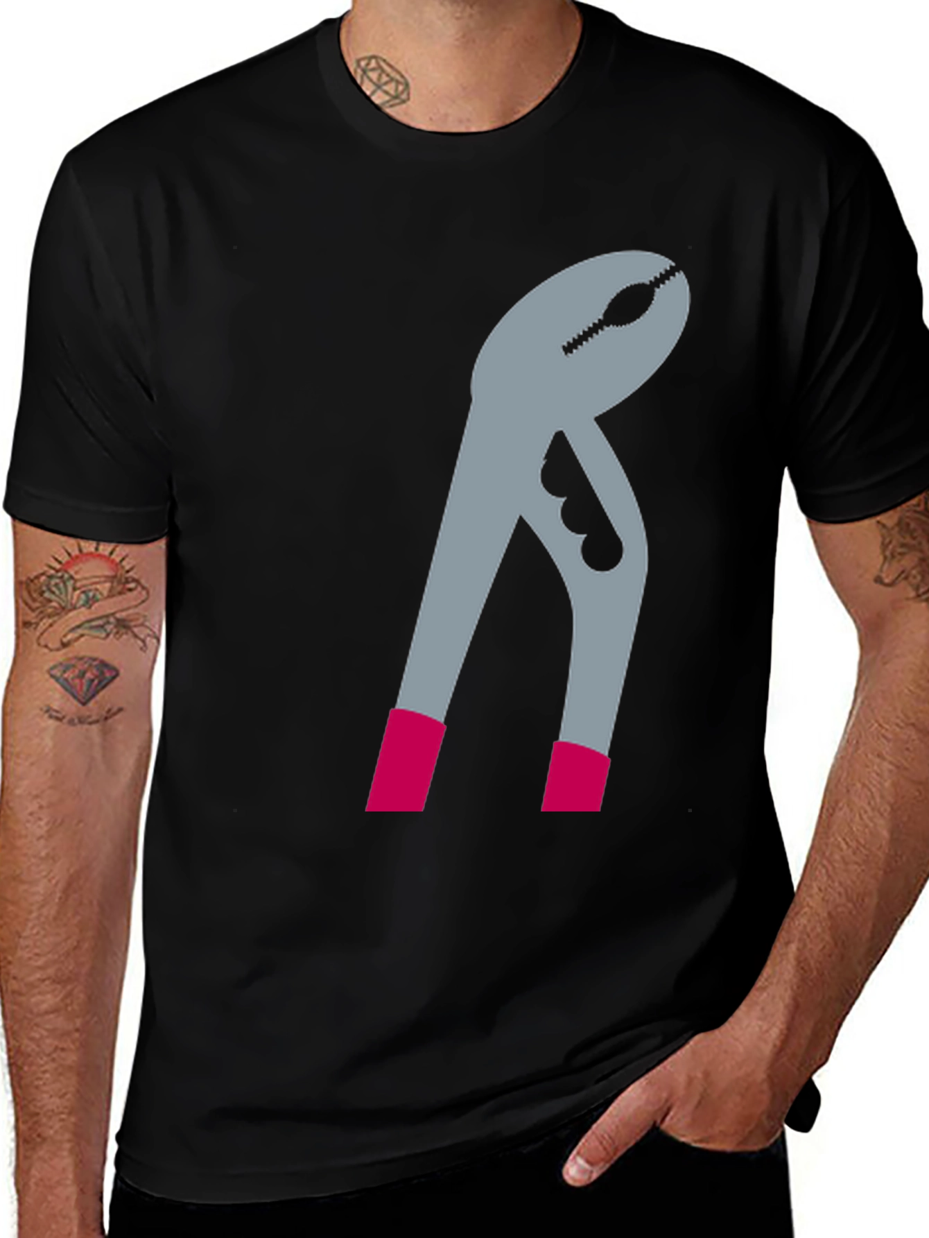 Novelty Pliers Graphic T-Shirt - Black Casual Tee