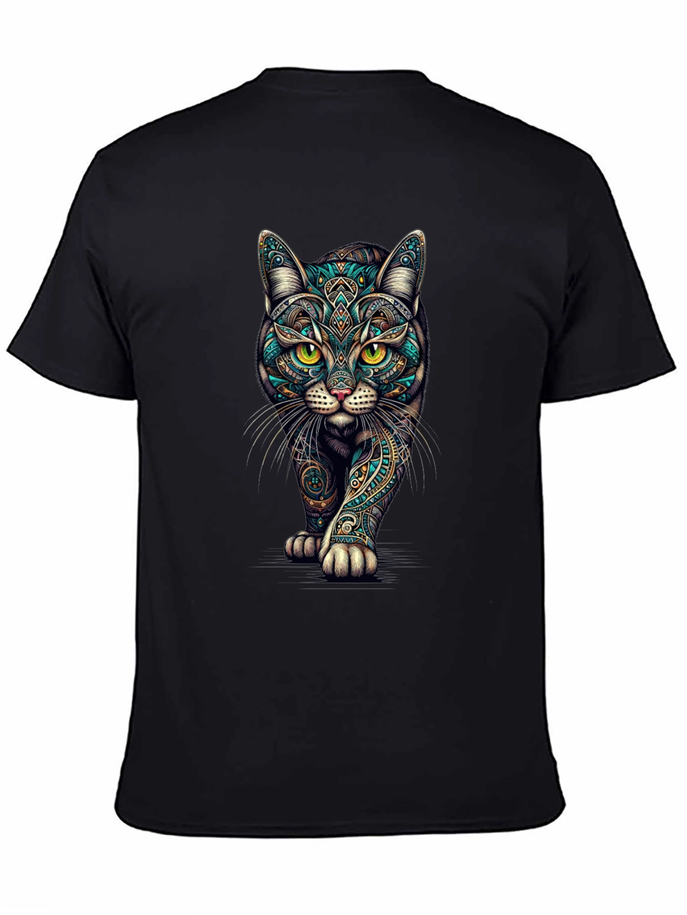 Mens Black Cat Graphic Tee - Stylish Printed T-Shirt