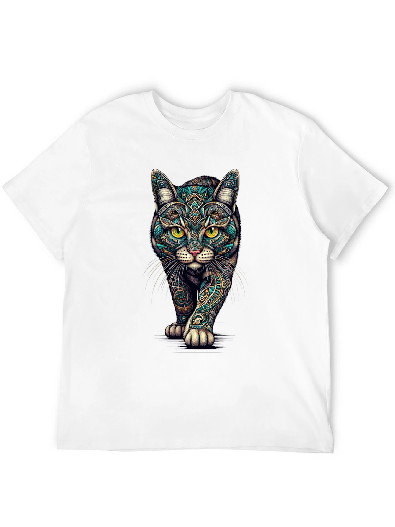 Mens Black Cat Graphic Tee - Stylish Printed T-Shirt