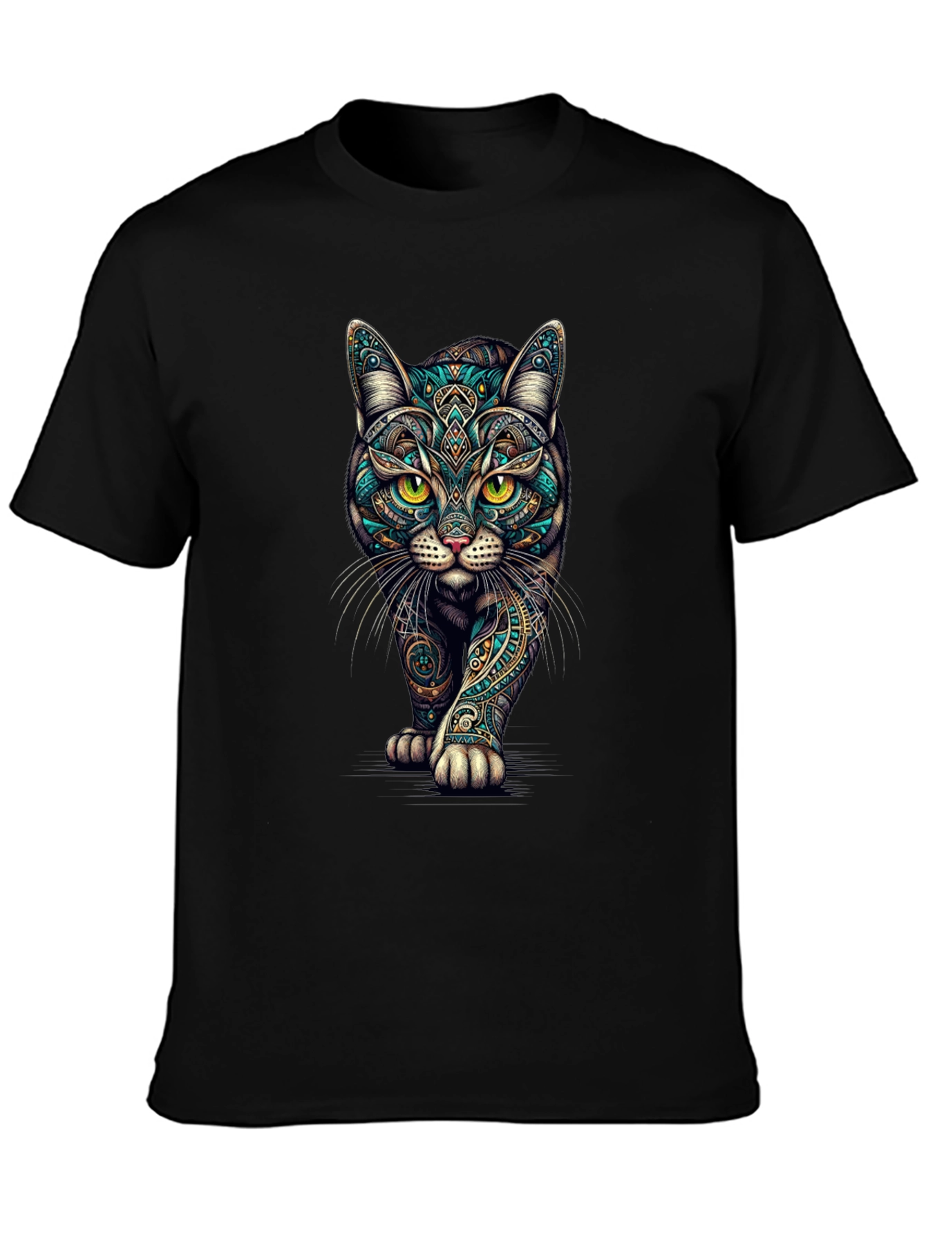 Mens Black Cat Graphic Tee - Stylish Printed T-Shirt