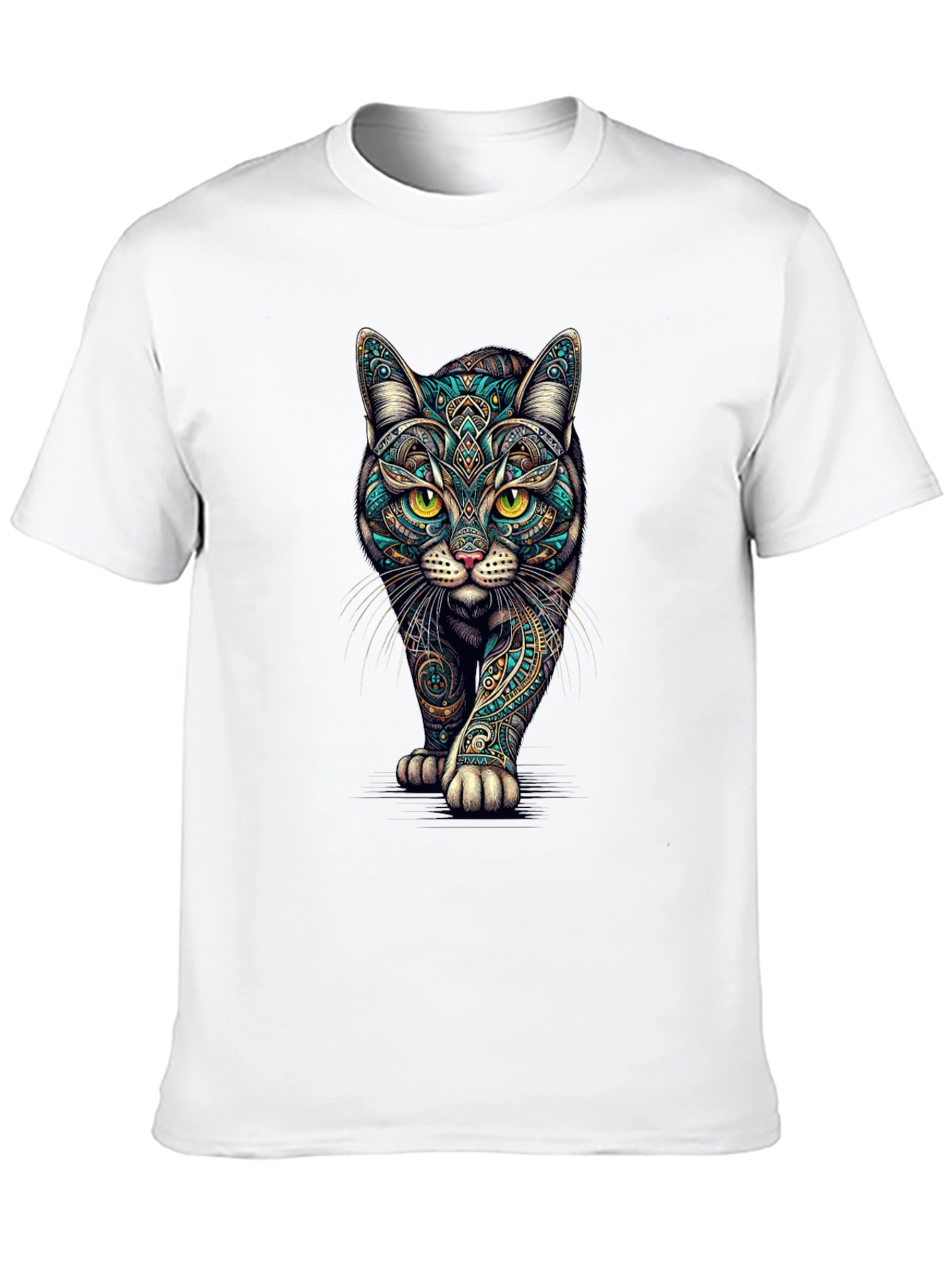 Mens Black Cat Graphic Tee - Stylish Printed T-Shirt