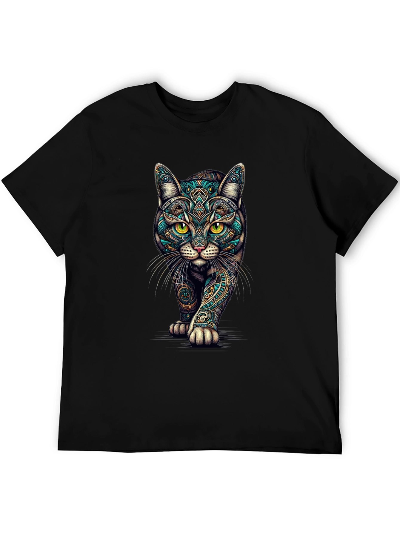 Mens Black Cat Graphic Tee - Stylish Printed T-Shirt