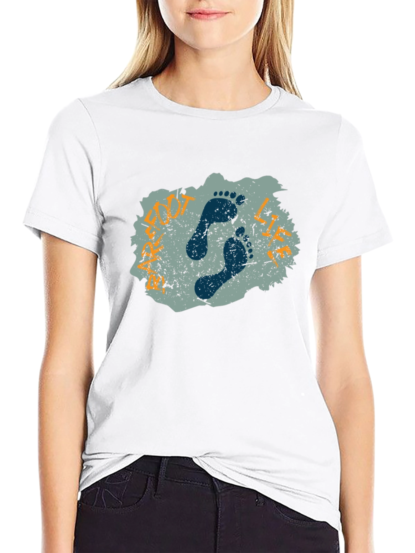 Footprint Graphic Print Black T-Shirt