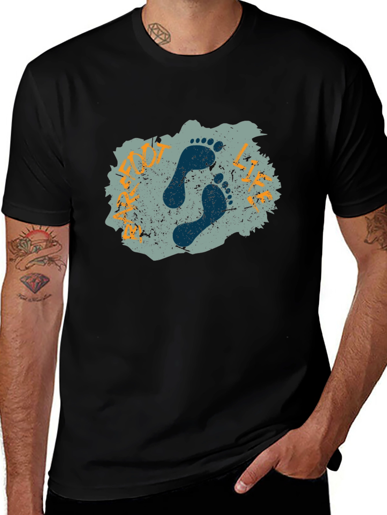 Footprint Graphic Print Black T-Shirt