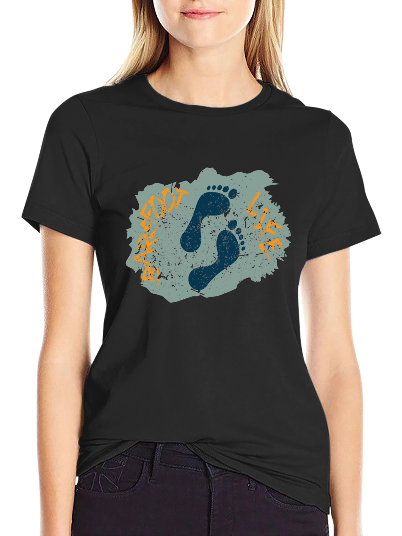 Footprint Graphic Print Black T-Shirt