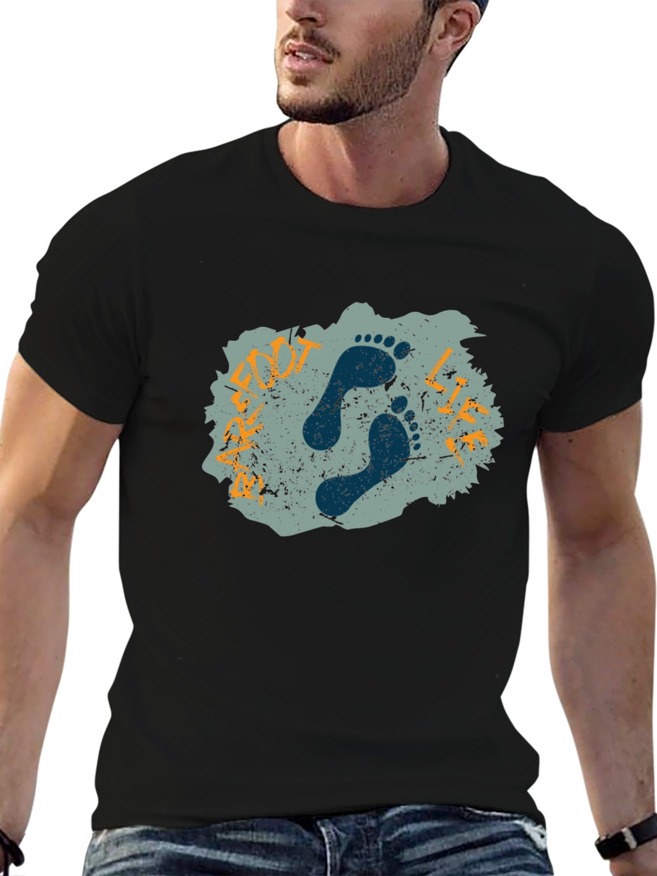 Footprint Graphic Print Black T-Shirt