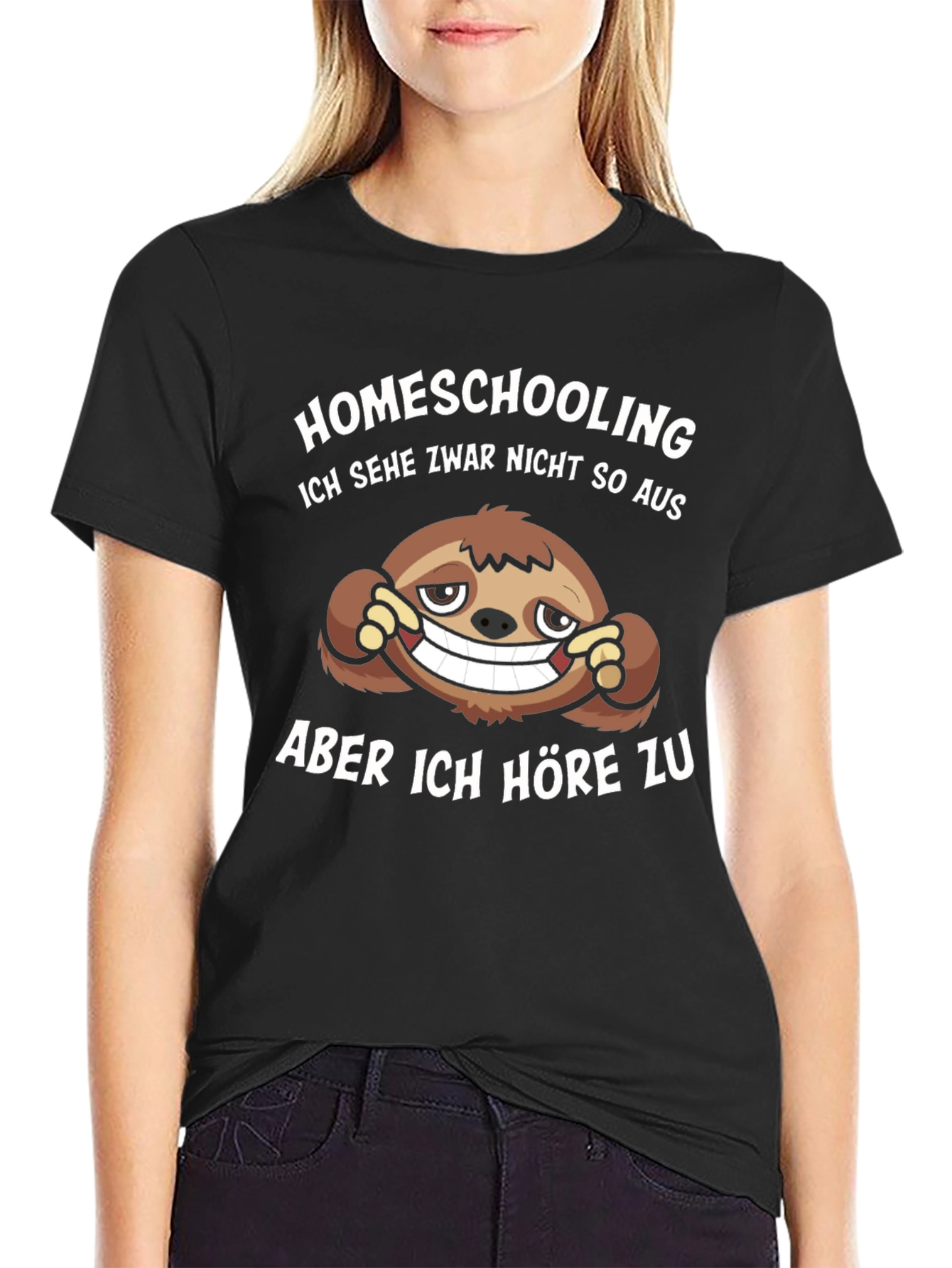 Homeschooling Sloth Graphic Tee - Black