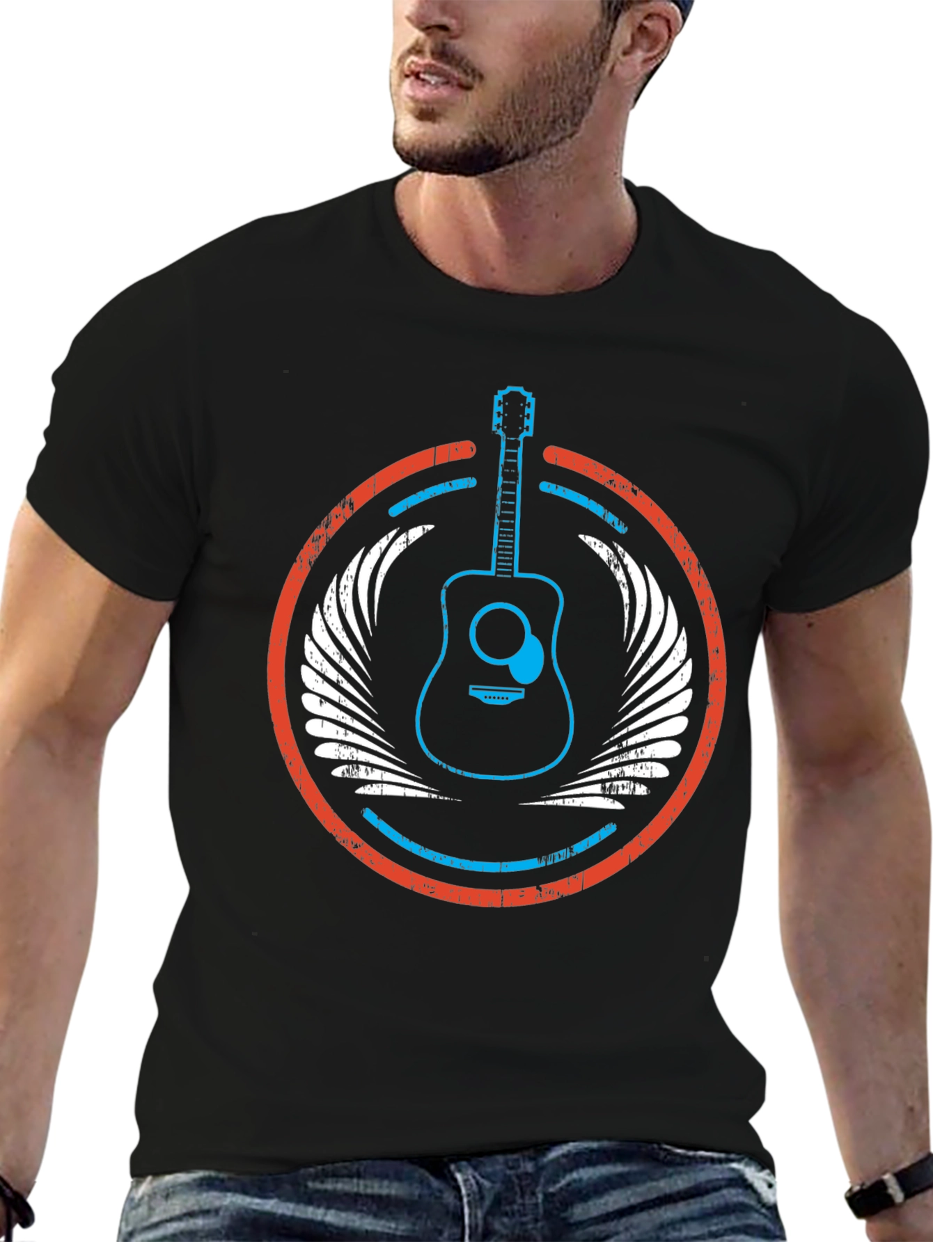 Guitar Wings Graphic Tee - Music Lovers Black T-Shirt