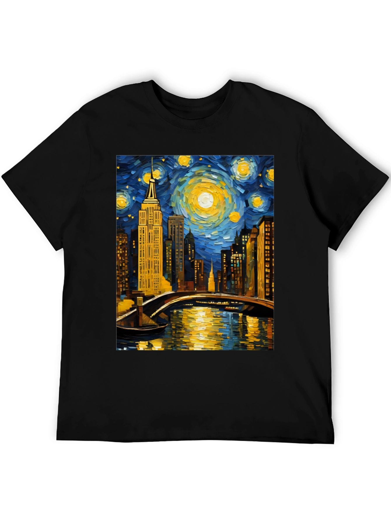 Starry Night Cityscape Tee - Artistic Graphic T-Shirt