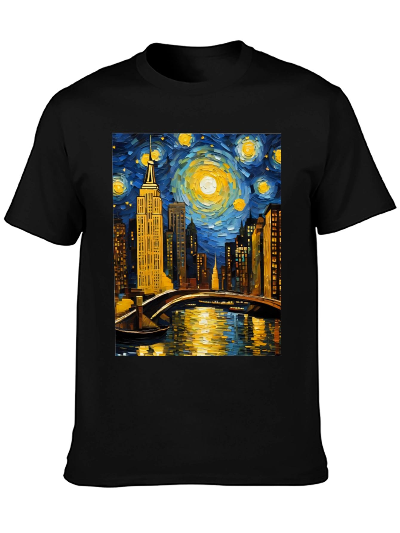 Starry Night Cityscape Tee - Artistic Graphic T-Shirt