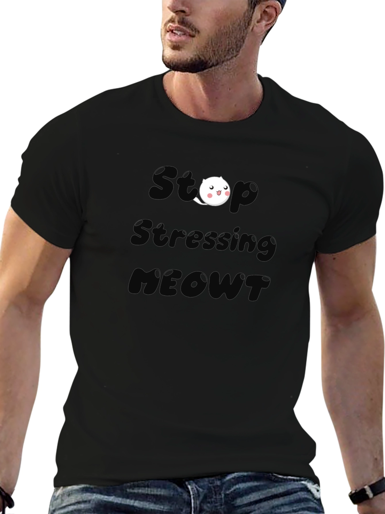 Stop Stressing MEOWT Black T-Shirt