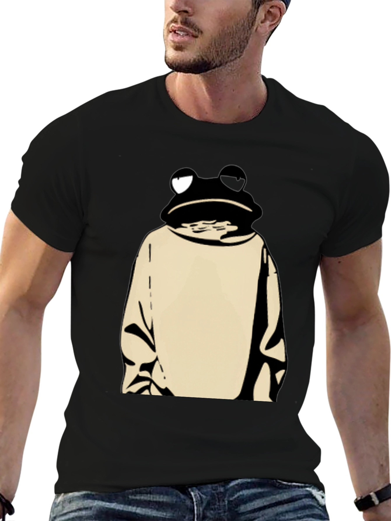 Frog in Hoodie Black T-Shirt - Unique Design