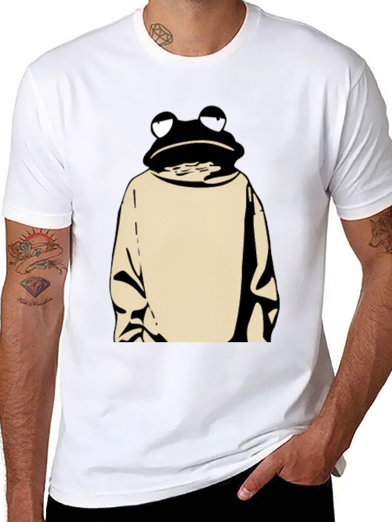 Frog in Hoodie Black T-Shirt - Unique Design