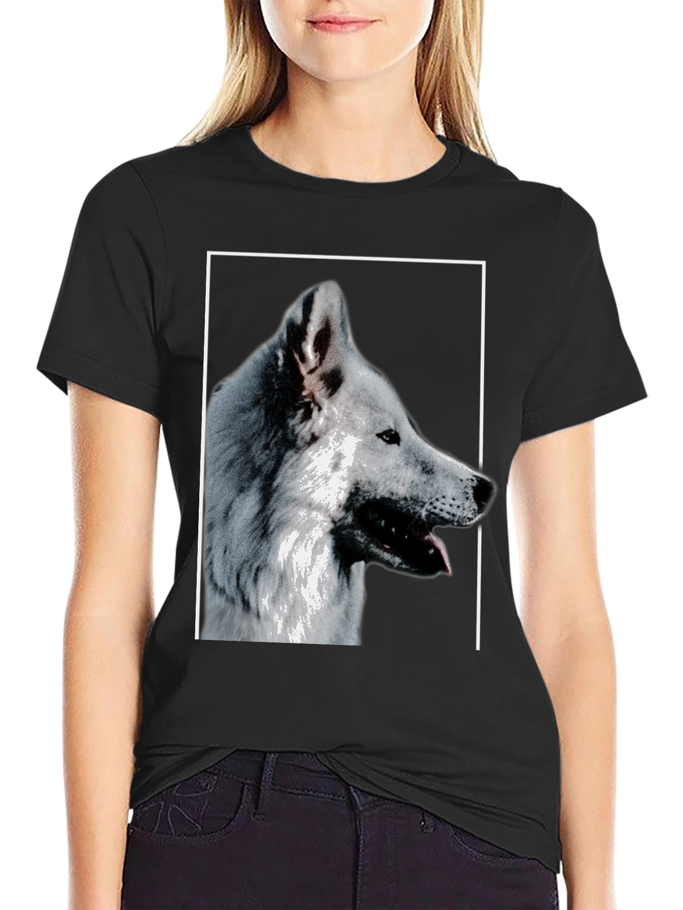 Black Wolf Graphic Print T-Shirt