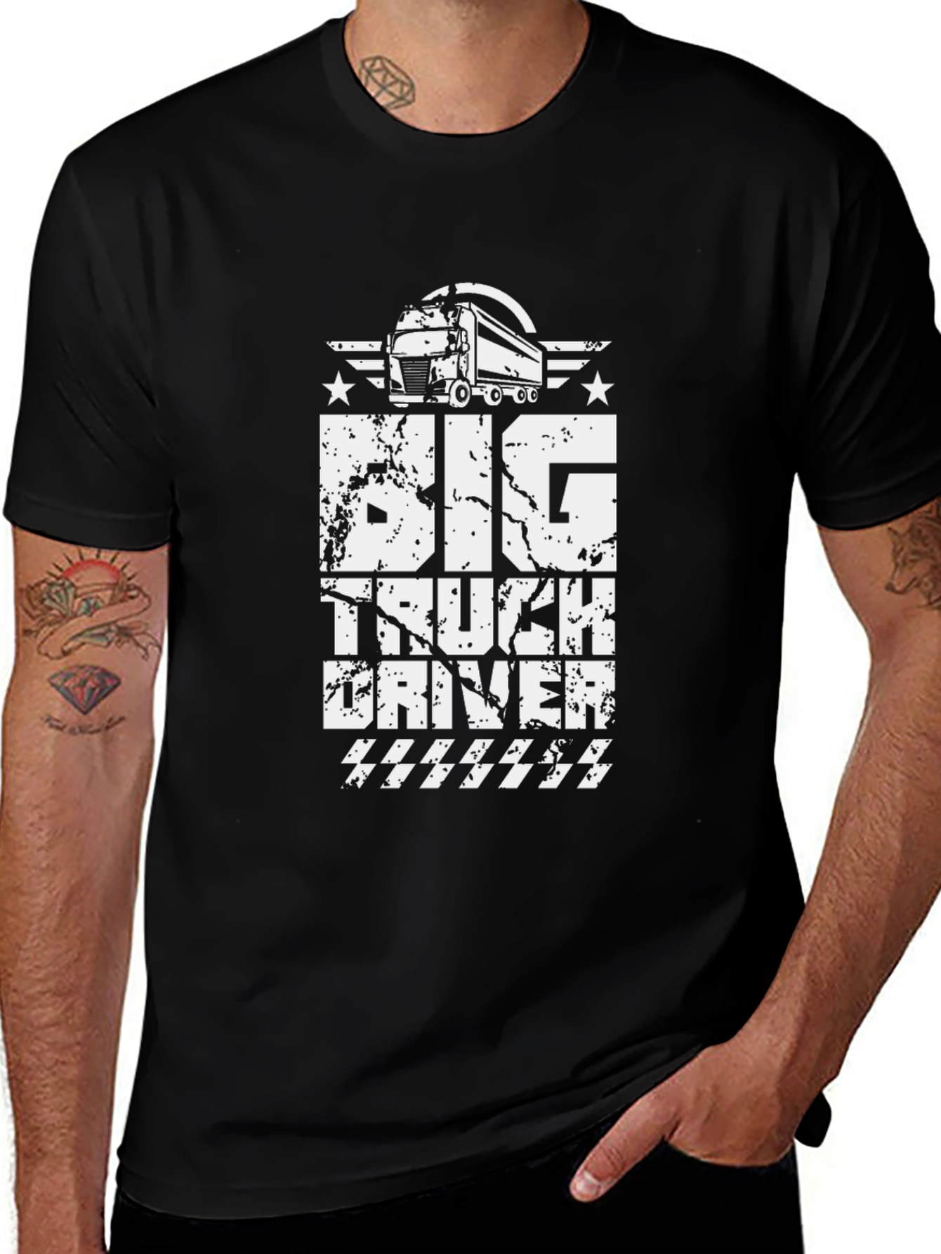 Big Truck Driver Graphic Tee - Black Cotton T-Shirt