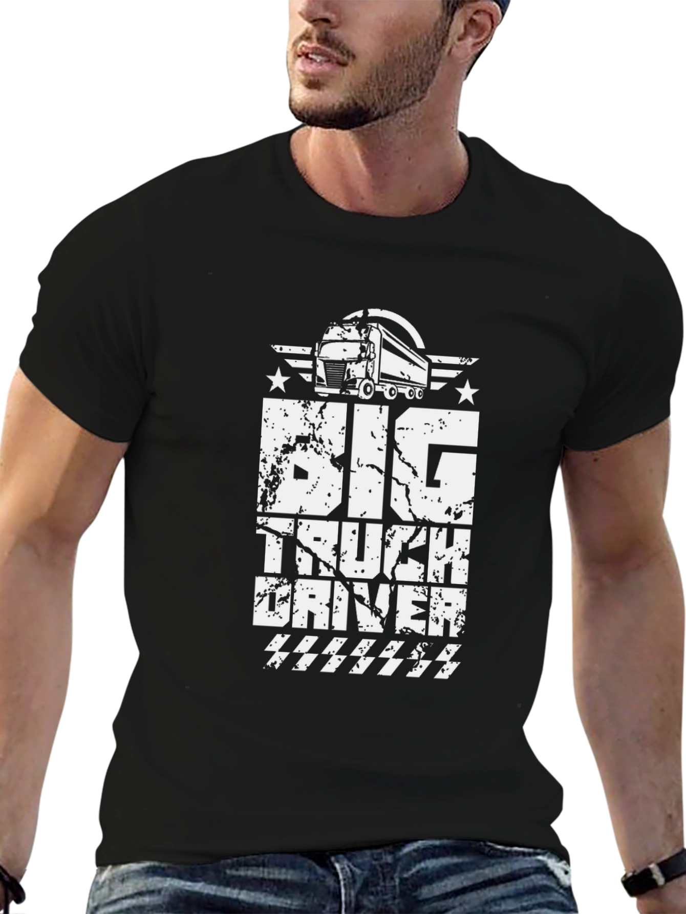 Big Truck Driver Graphic Tee - Black Cotton T-Shirt
