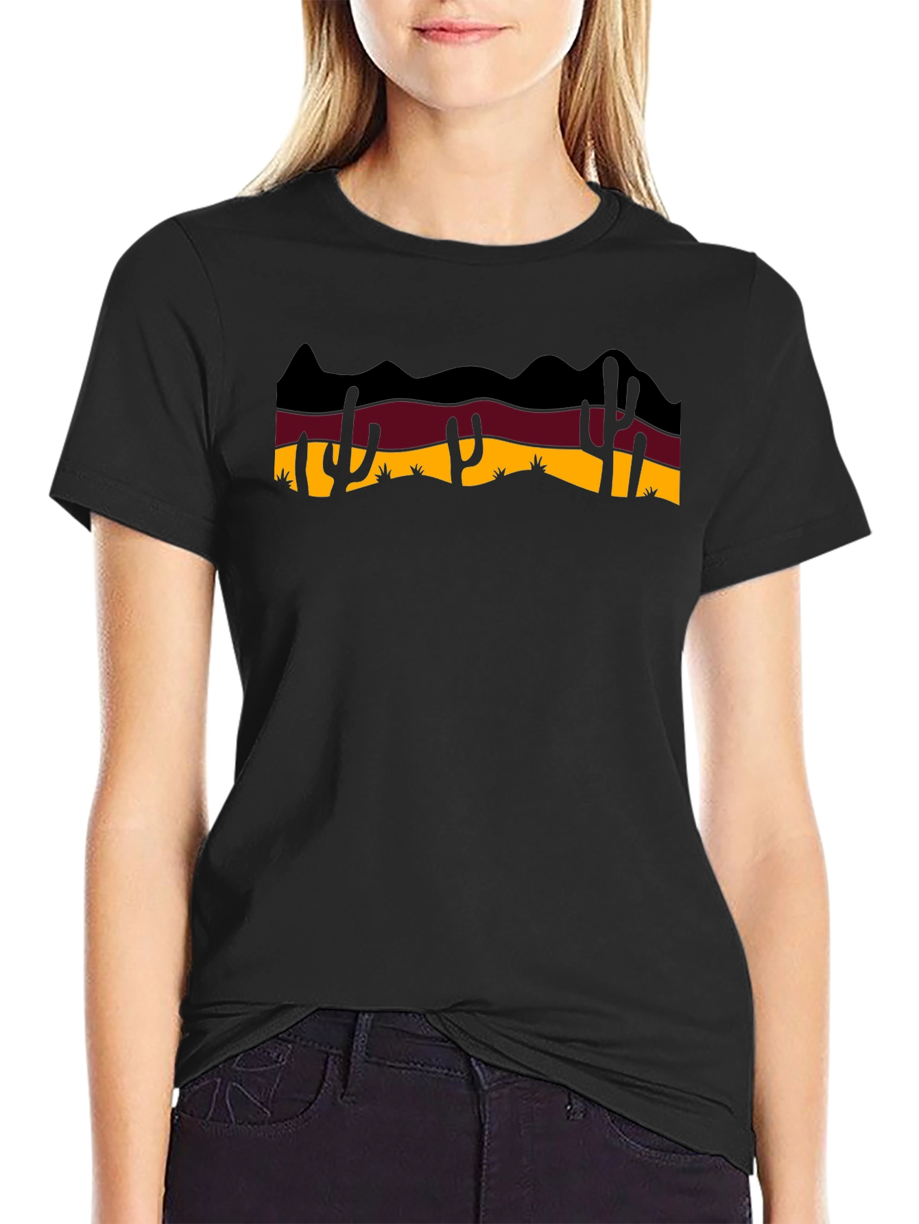 Desert Cactus Graphic Tee - Black Cotton T-Shirt