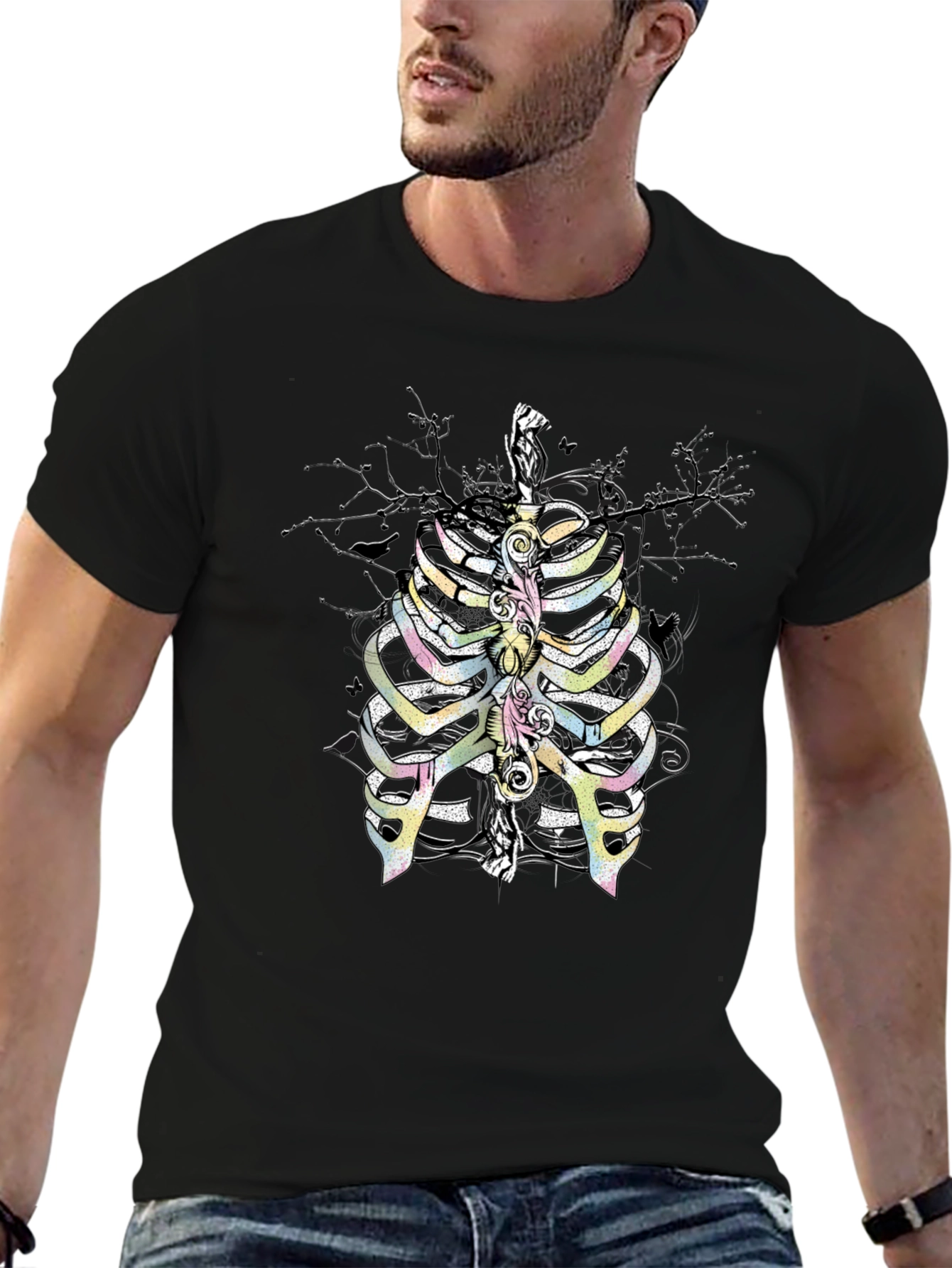 Rib Cage Graphic T-Shirt - Quirky Skeleton Design