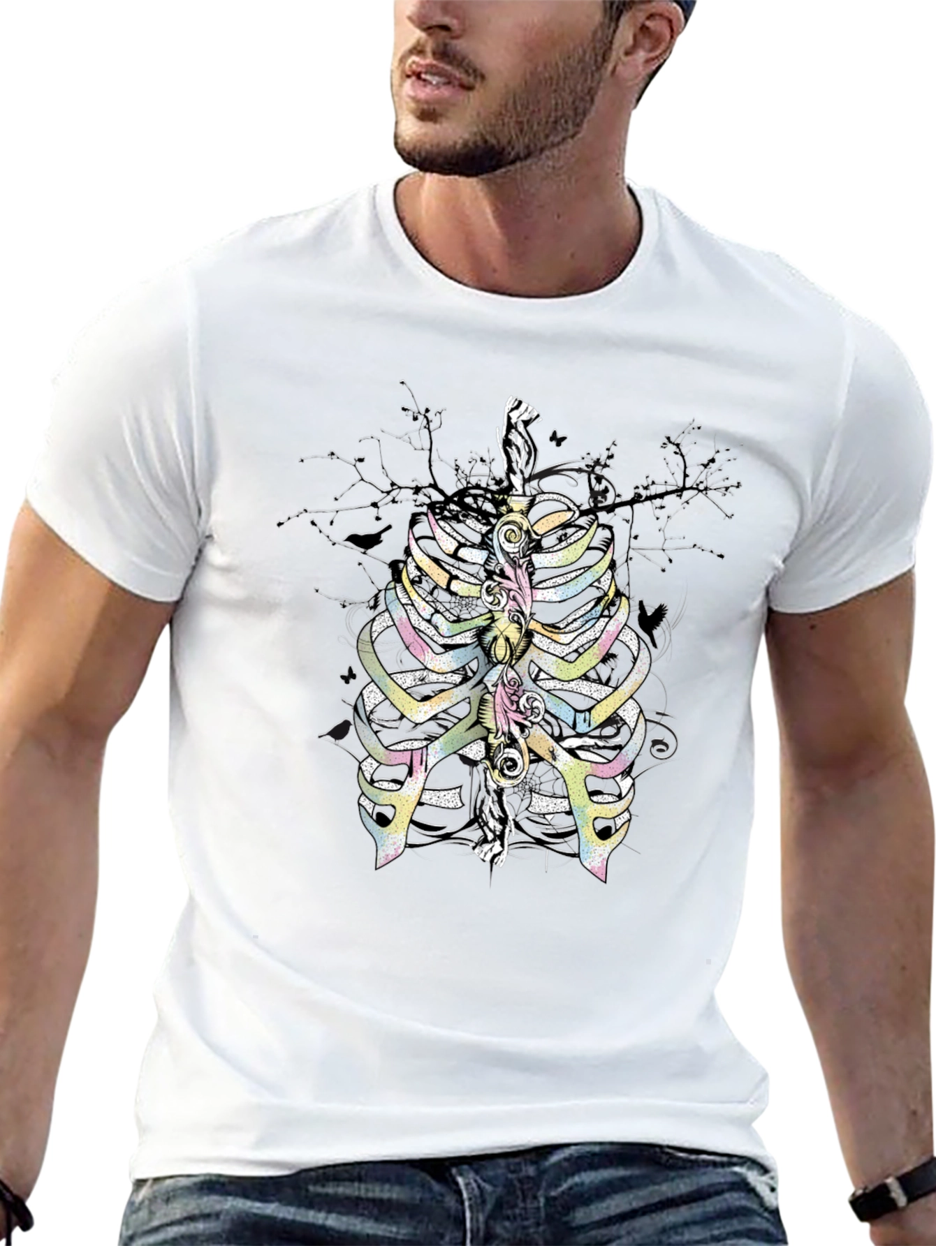 Rib Cage Graphic T-Shirt - Quirky Skeleton Design